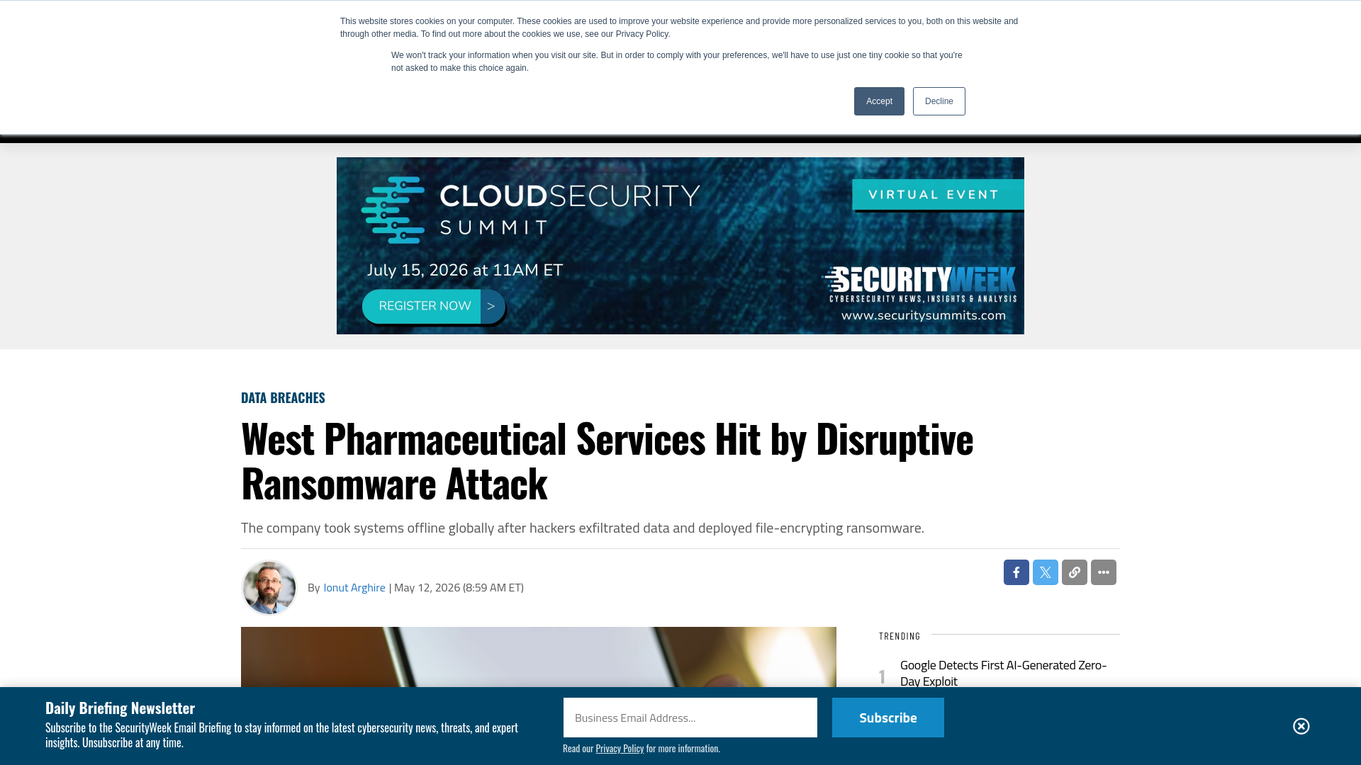 West Pharmaceutical Services Hit by Disruptive Ransomware Attack - SecurityWeek