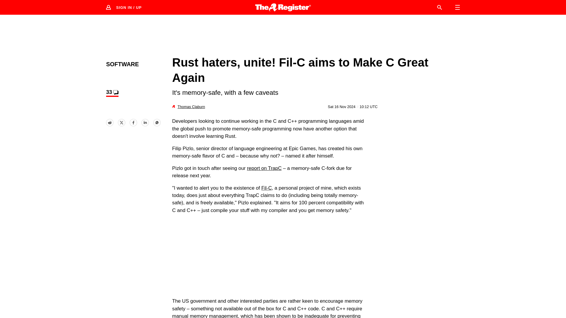 Hate Rust? Fil-C aims to Make C Great Again • The Register