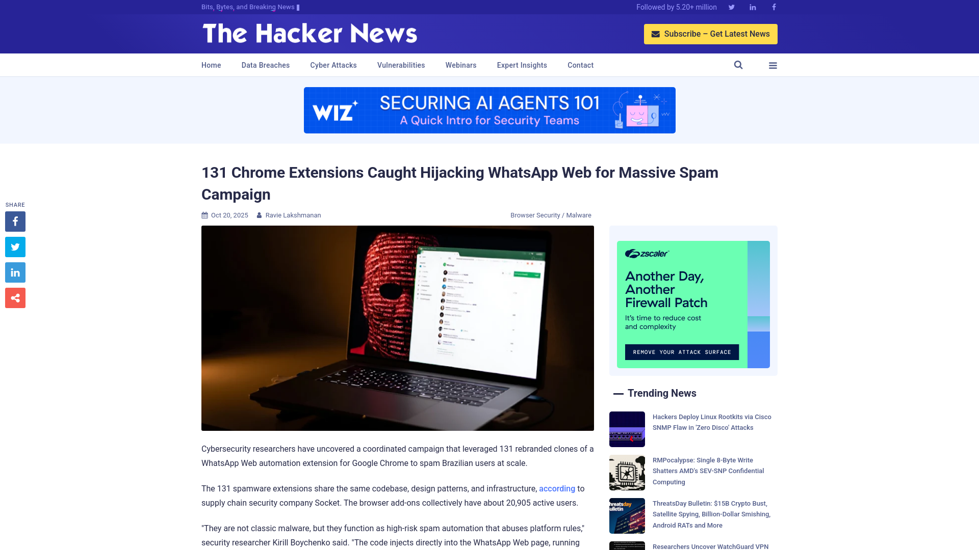 131 Chrome Extensions Caught Hijacking WhatsApp Web for Massive Spam Campaign