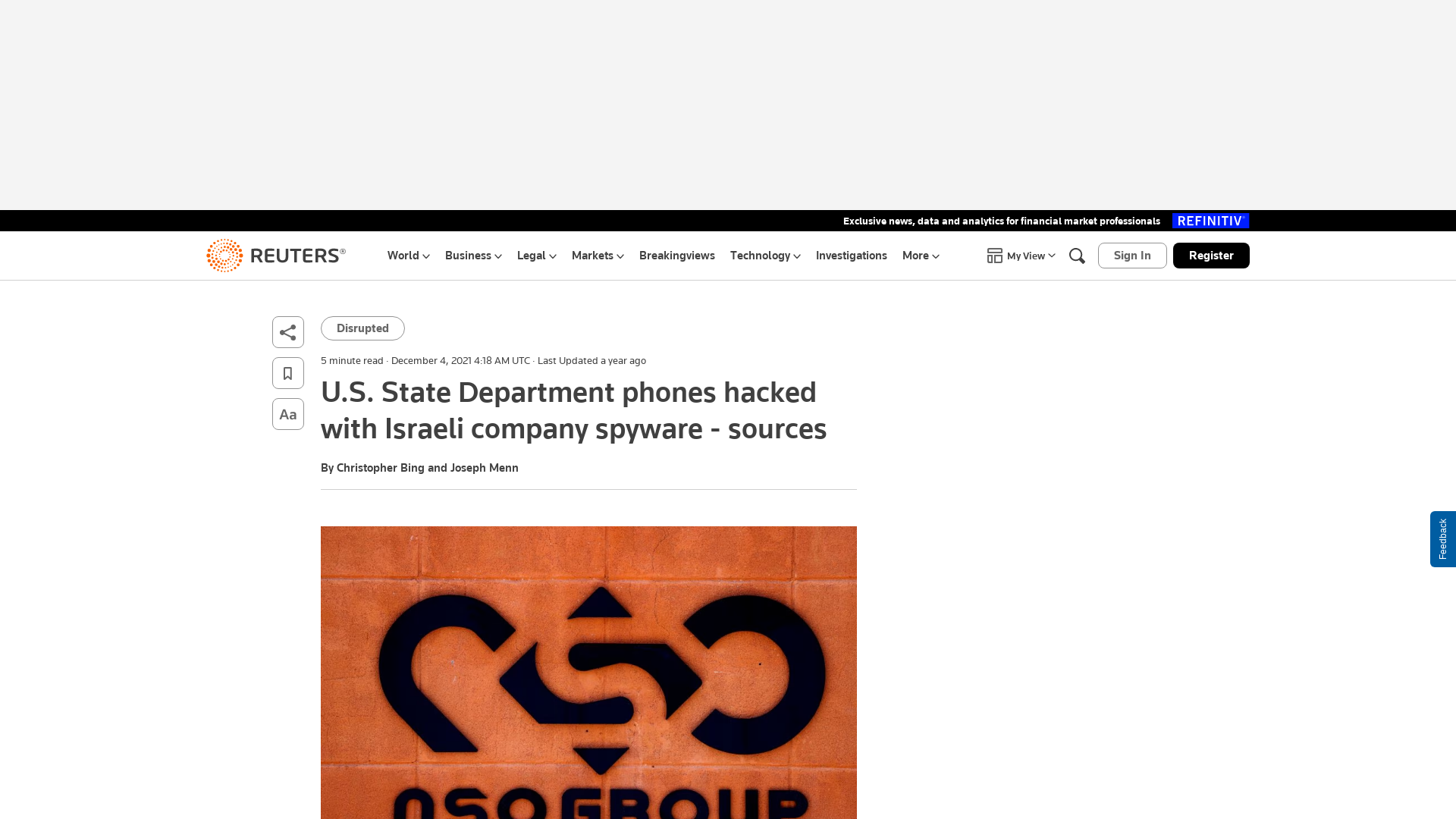 U.S. State Department phones hacked with Israeli company spyware - sources | Reuters