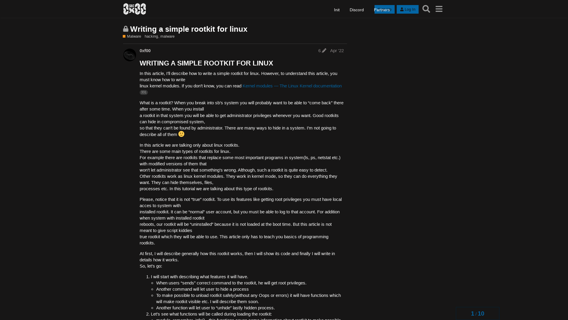 Writing a simple rootkit for linux - Malware - 0x00sec - The Home of the Hacker