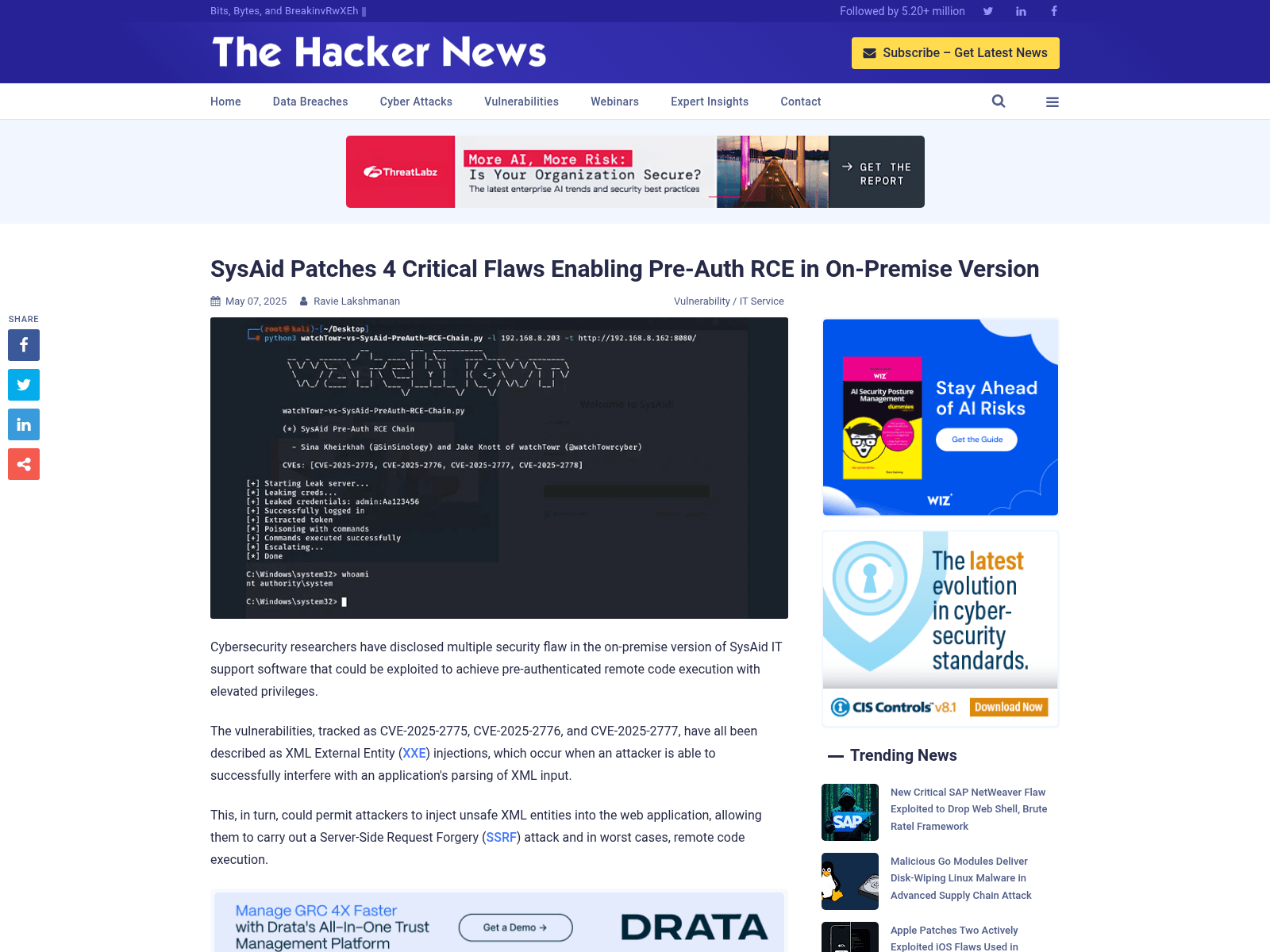 SysAid Patches 4 Critical Flaws Enabling Pre-Auth RCE in On-Premise Version