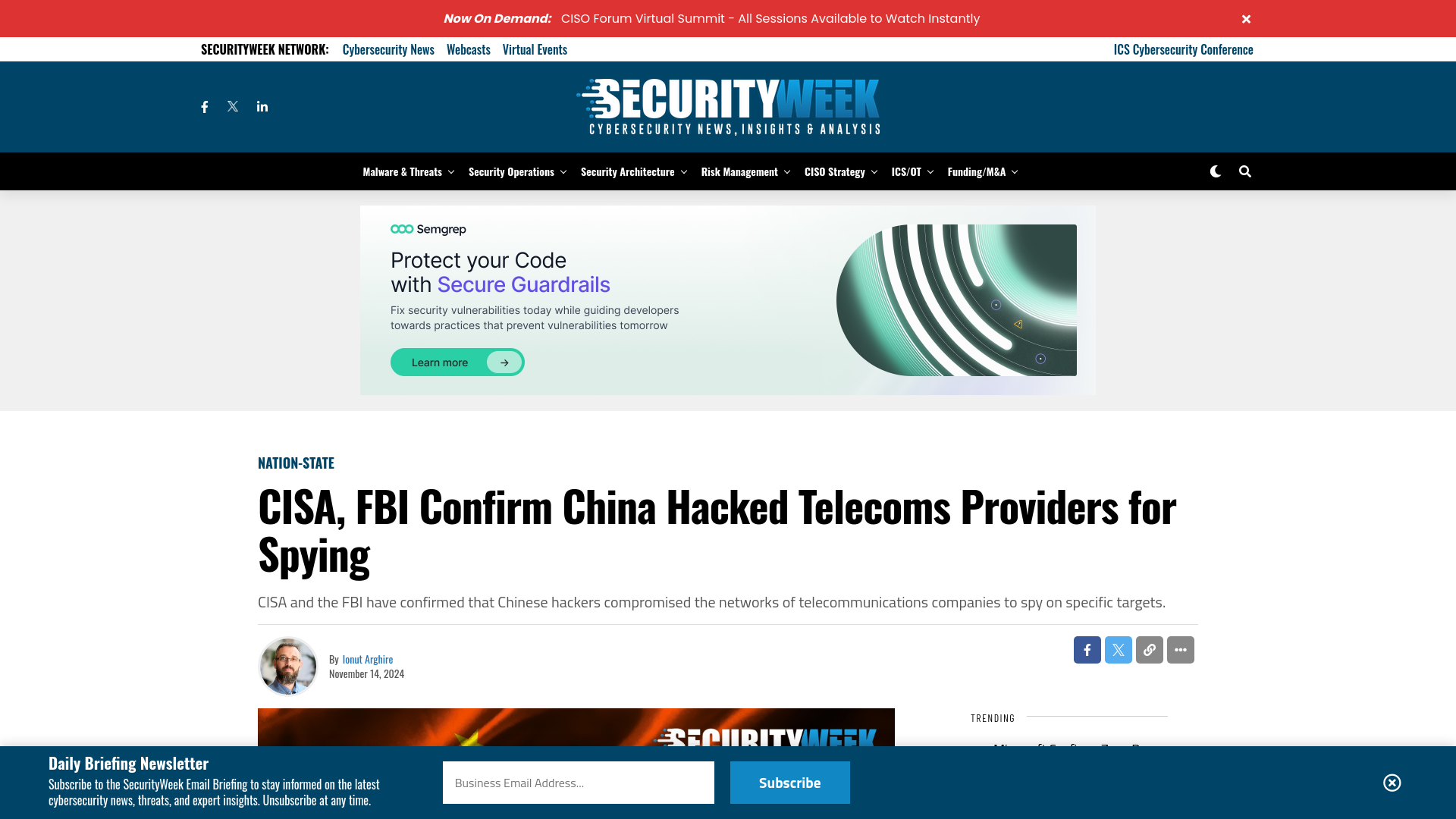 CISA, FBI Confirm China Hacked Telecoms Providers for Spying - SecurityWeek