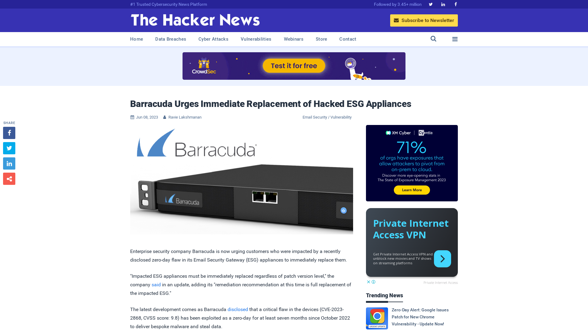 Barracuda Urges Immediate Replacement of Hacked ESG Appliances