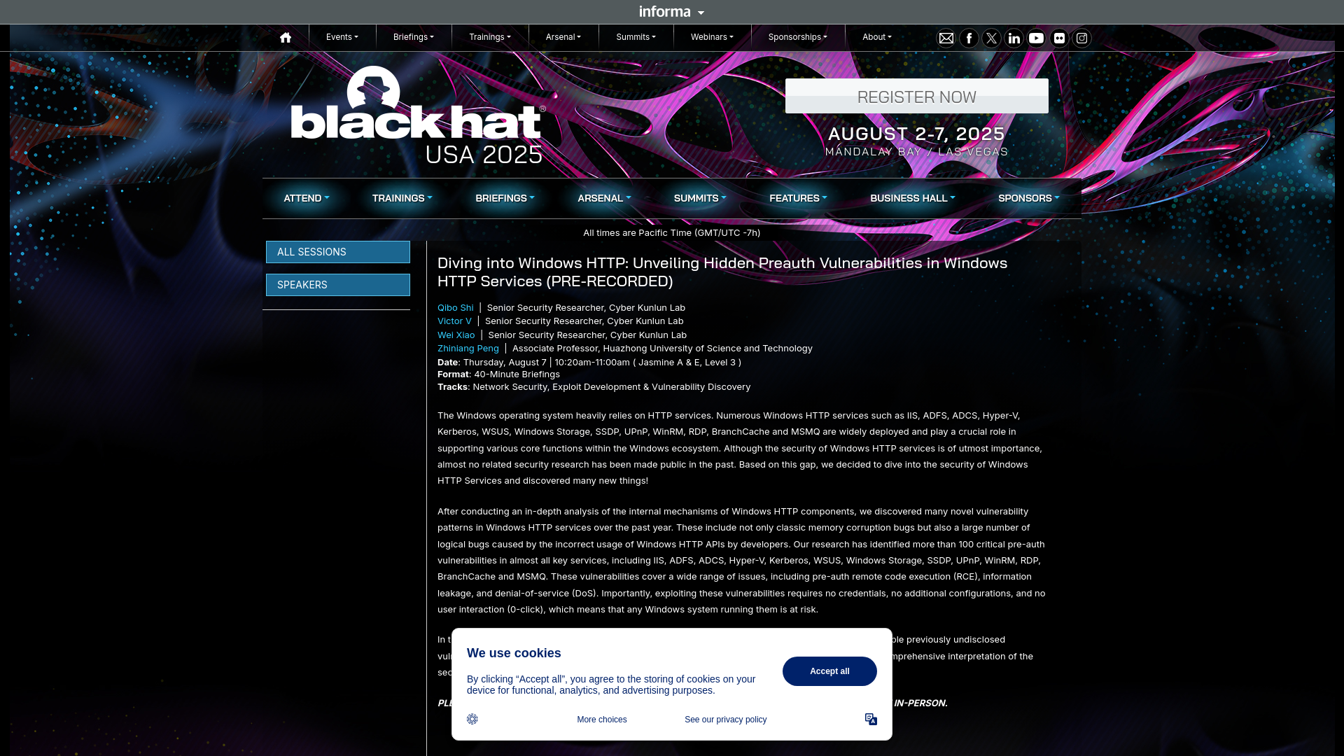 Diving into Windows HTTP: Unveiling Hidden Preauth Vulnerabilities in Windows HTTP Services (PRE-RECORDED) - Black Hat USA 2025 | Briefings Schedule