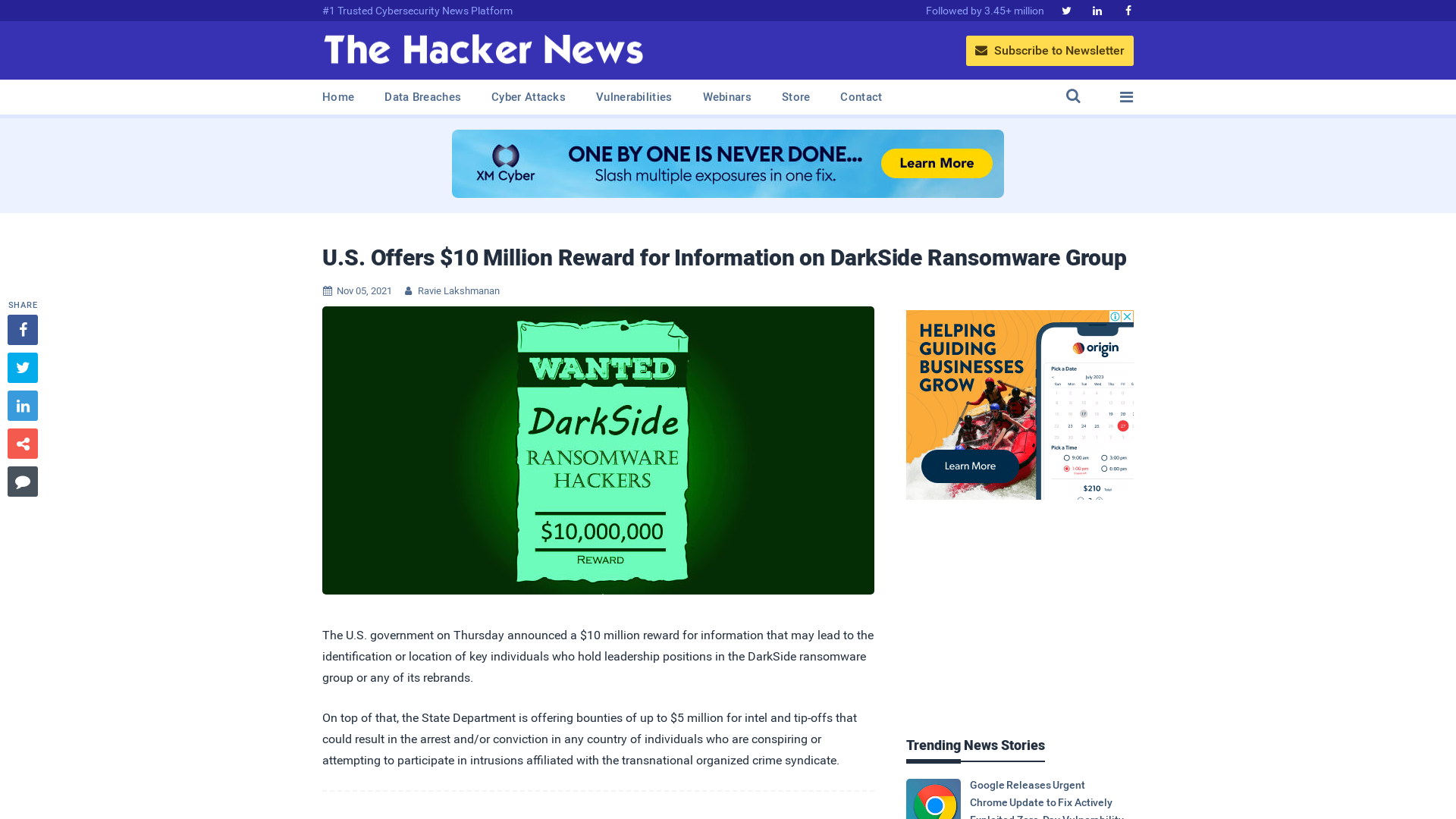 U.S. Offers $10 Million Reward for Information on DarkSide Ransomware Group