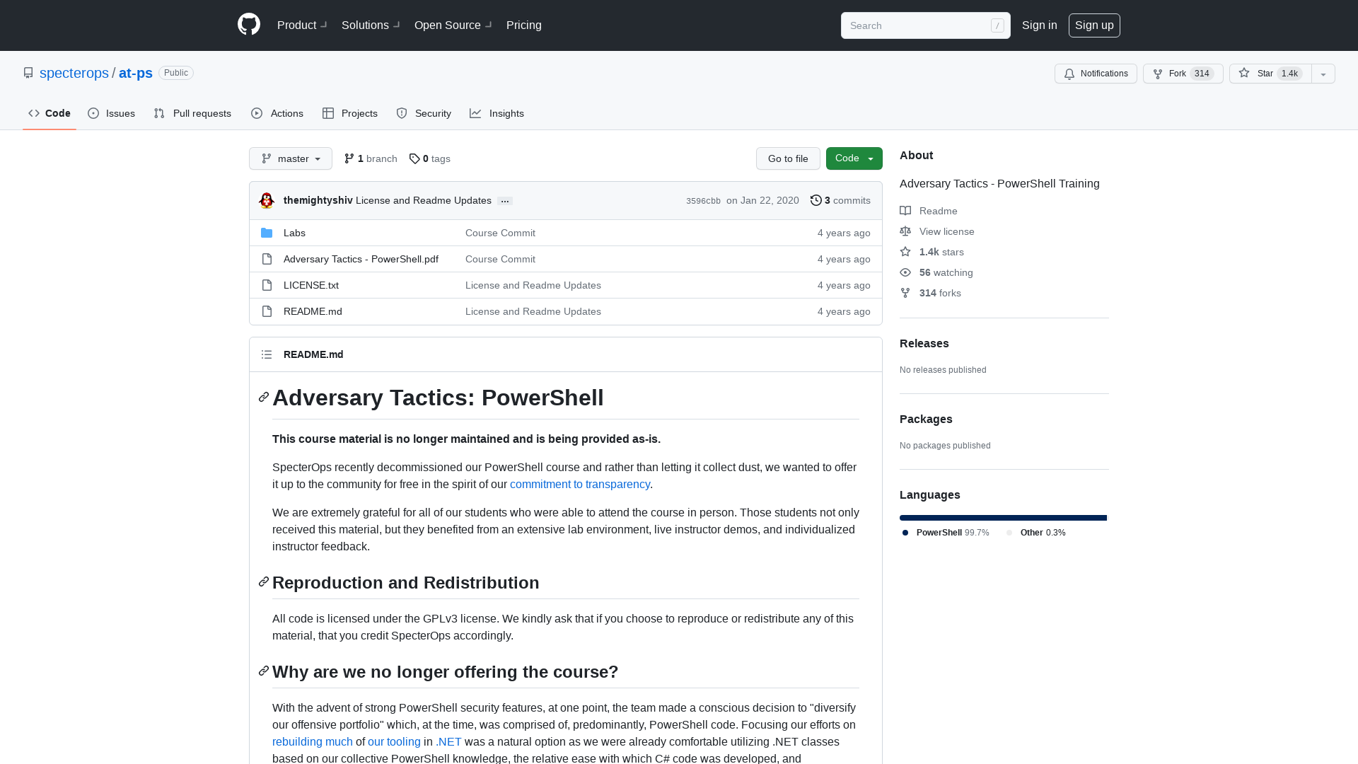 GitHub - specterops/at-ps: Adversary Tactics - PowerShell Training