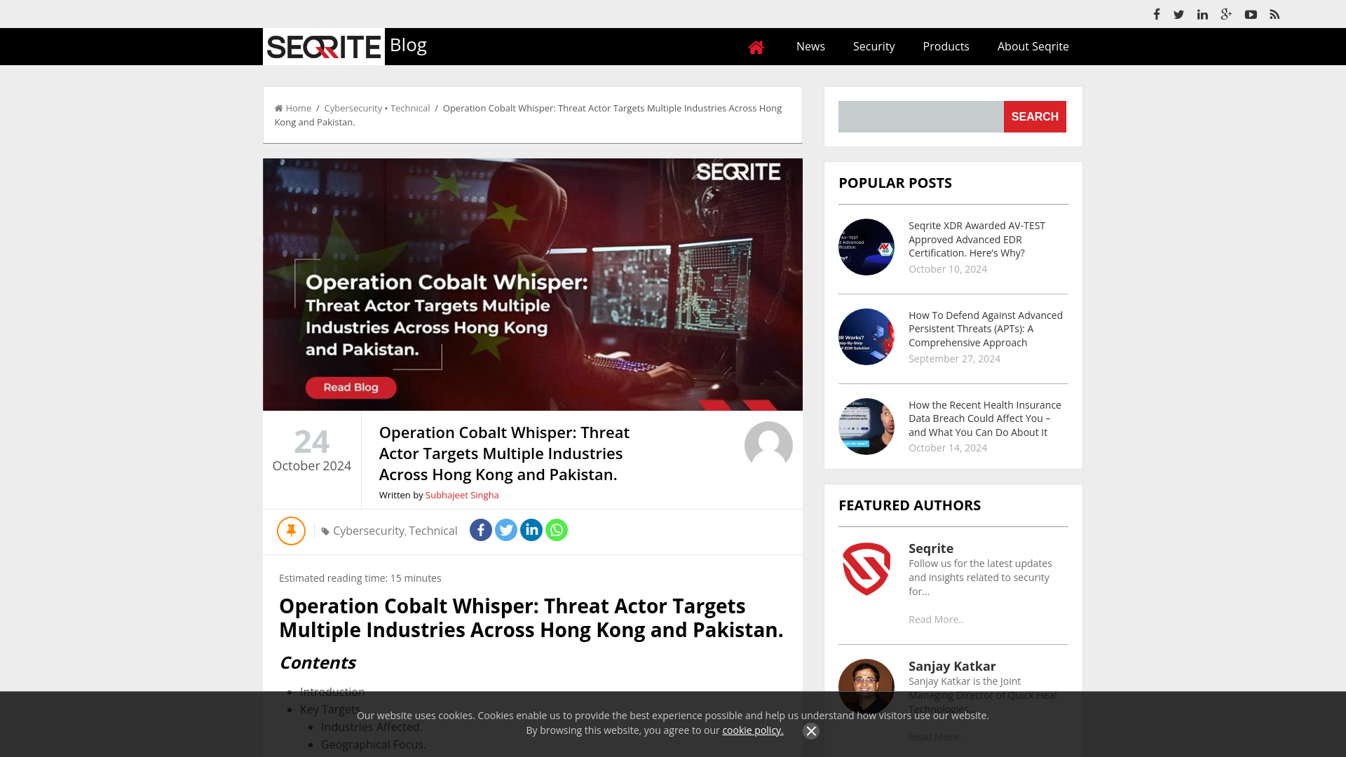 Operation Cobalt Whisper: Threat Actor Targets Multiple Industries Across Hong Kong and Pakistan.