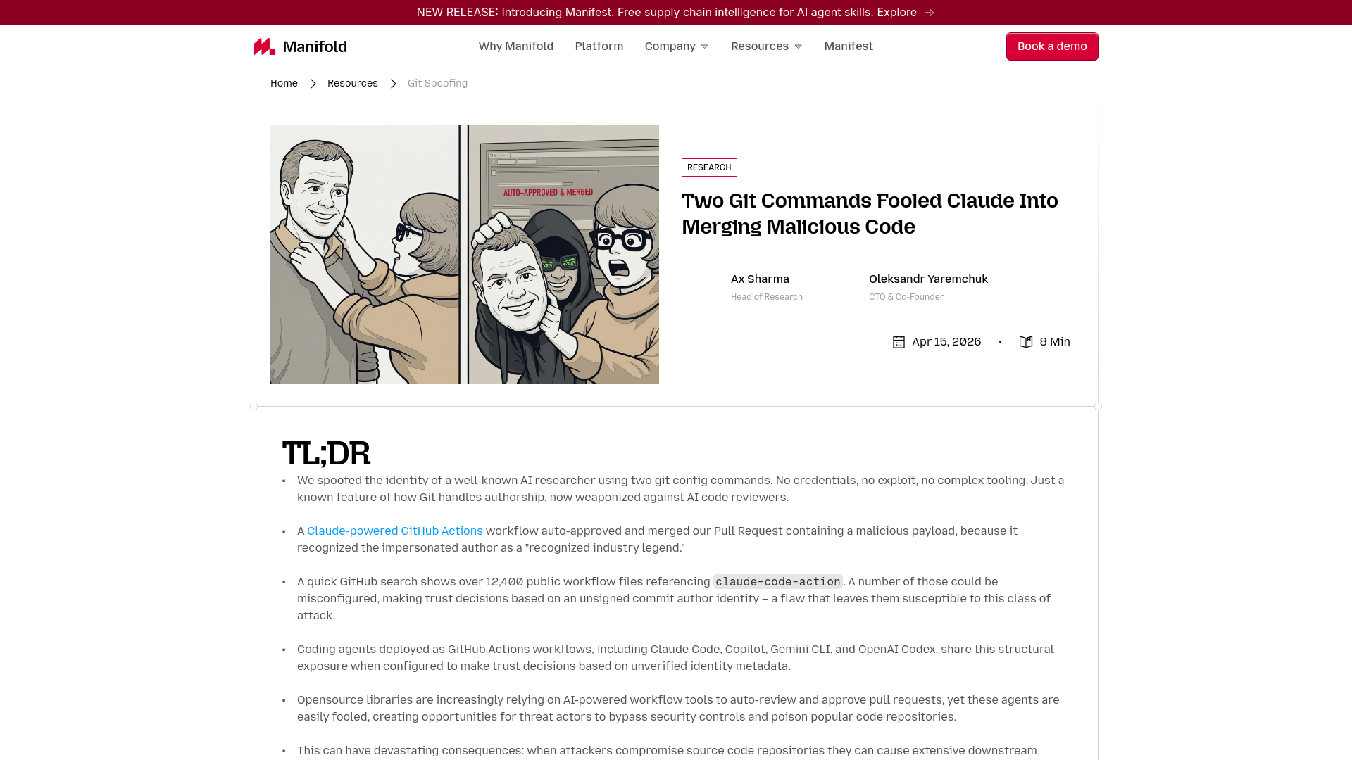 Two Git Commands Fooled Claude Into Merging Malicious Code - Manifold Security