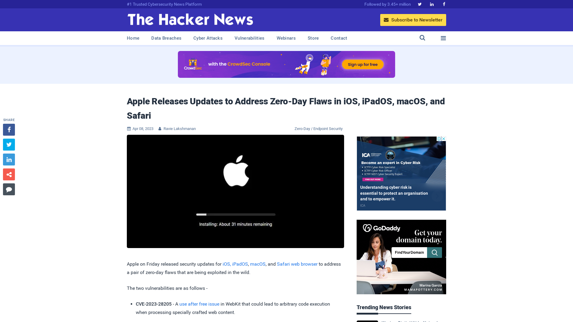 Apple Releases Updates to Address Zero-Day Flaws in iOS, iPadOS, macOS, and Safari