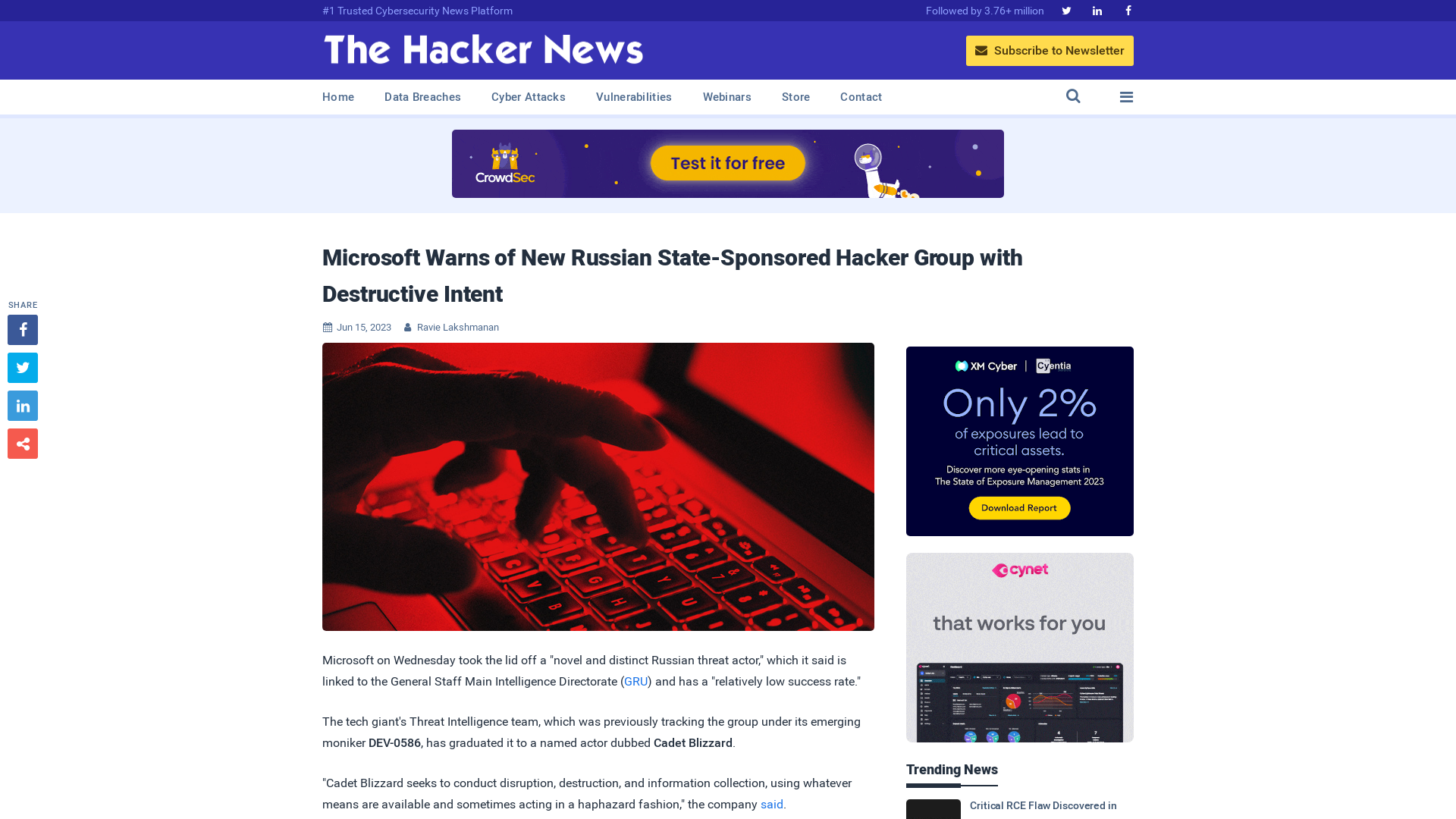 Microsoft Warns of New Russian State-Sponsored Hacker Group with Destructive Intent