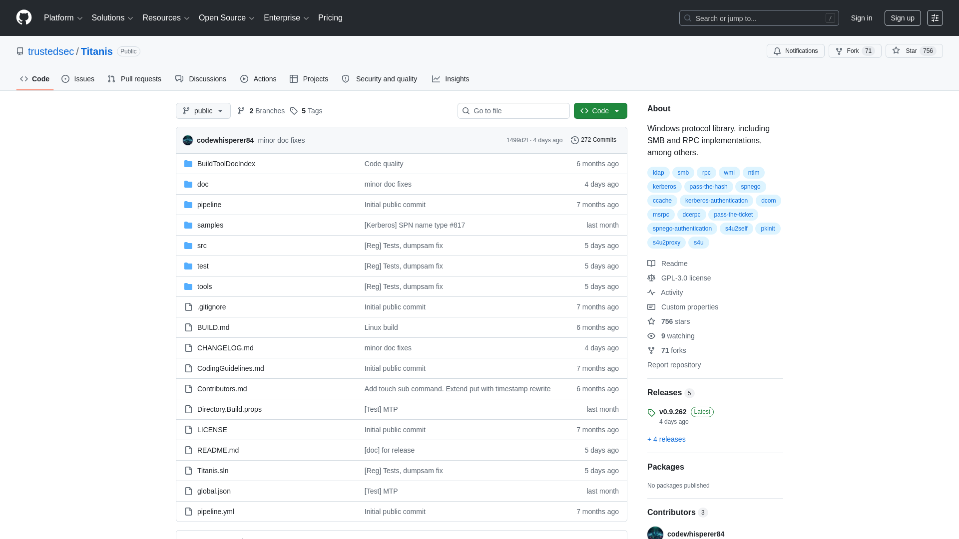 GitHub - trustedsec/Titanis: Windows protocol library, including SMB and RPC implementations, among others. · GitHub