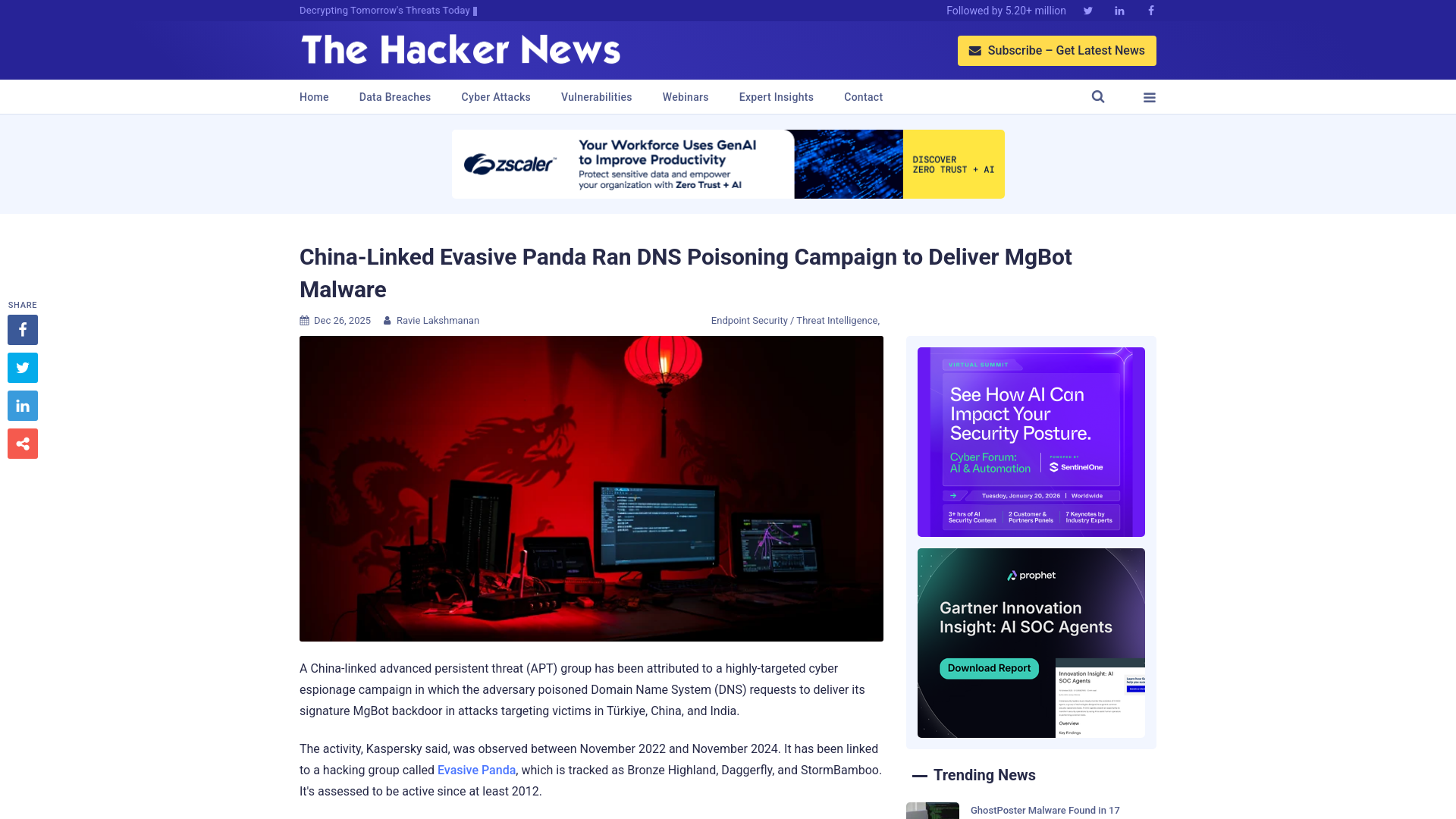 China-Linked Evasive Panda Ran DNS Poisoning Campaign to Deliver MgBot Malware