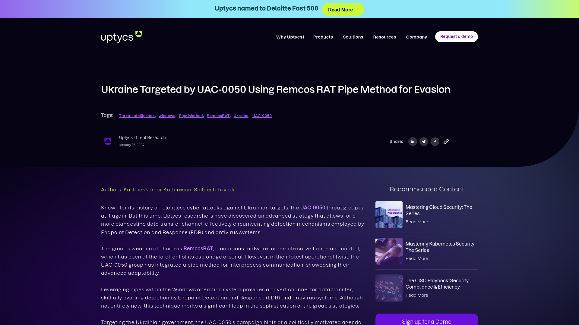 UAC-0050 Remcos RAT: Pipe Method Used for Evasion in Ukraine Attack