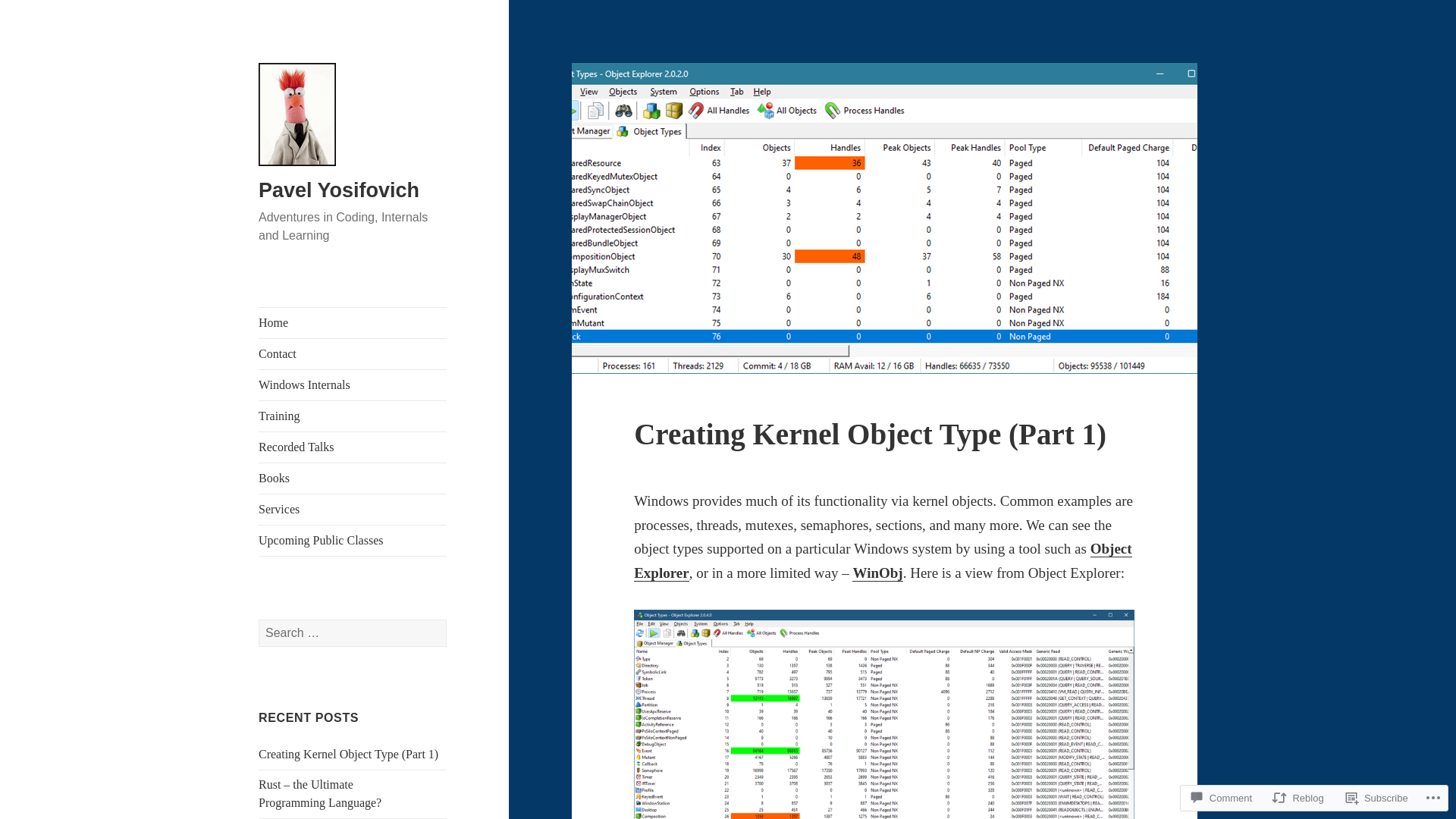 Creating Kernel Object Type (Part 1) – Pavel Yosifovich