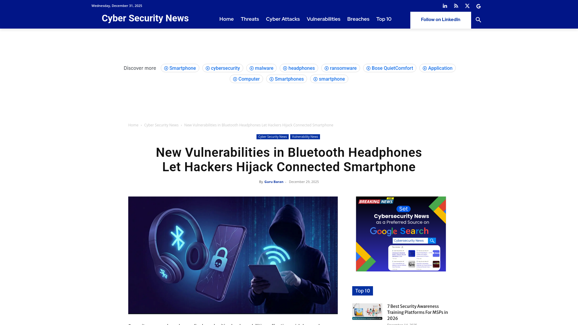 New Vulnerabilities in Bluetooth Headphones Let Hackers Hijack Connected Smartphone