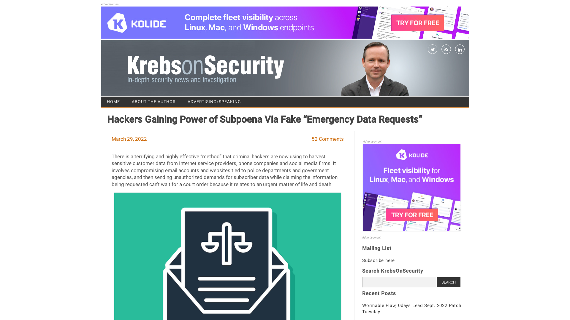 Hackers Gaining Power of Subpoena Via Fake “Emergency Data Requests” – Krebs on Security