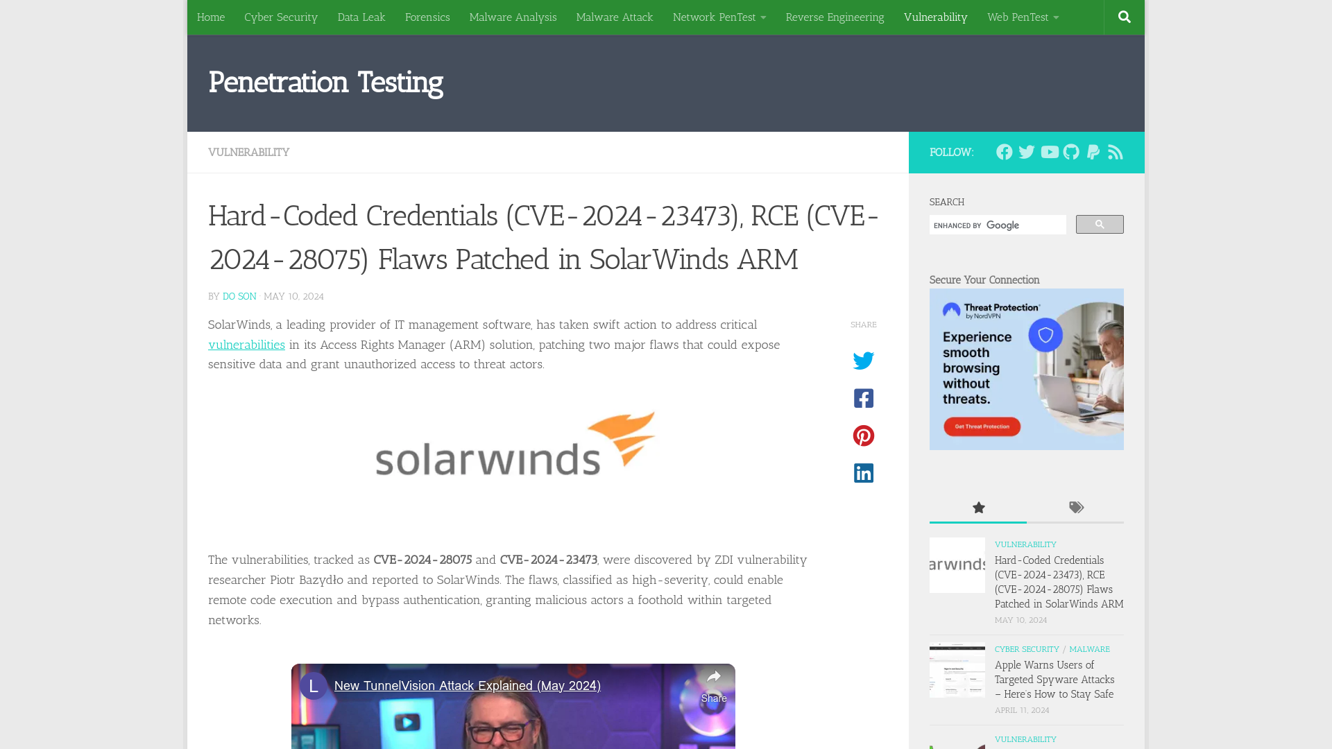 Hard-Coded Credentials (CVE-2024-23473), RCE (CVE-2024-28075) Flaws Patched in SolarWinds ARM