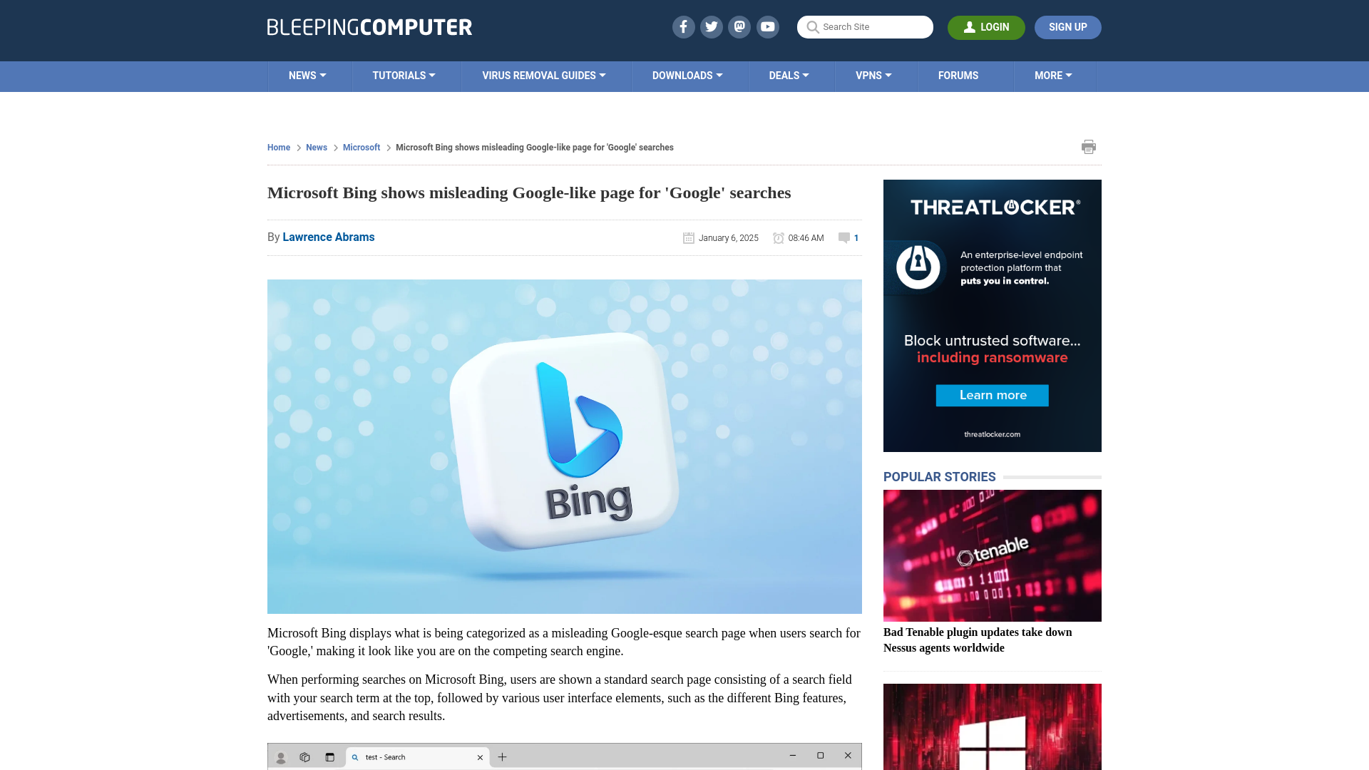 Microsoft Bing shows misleading Google-like page for 'Google' searches