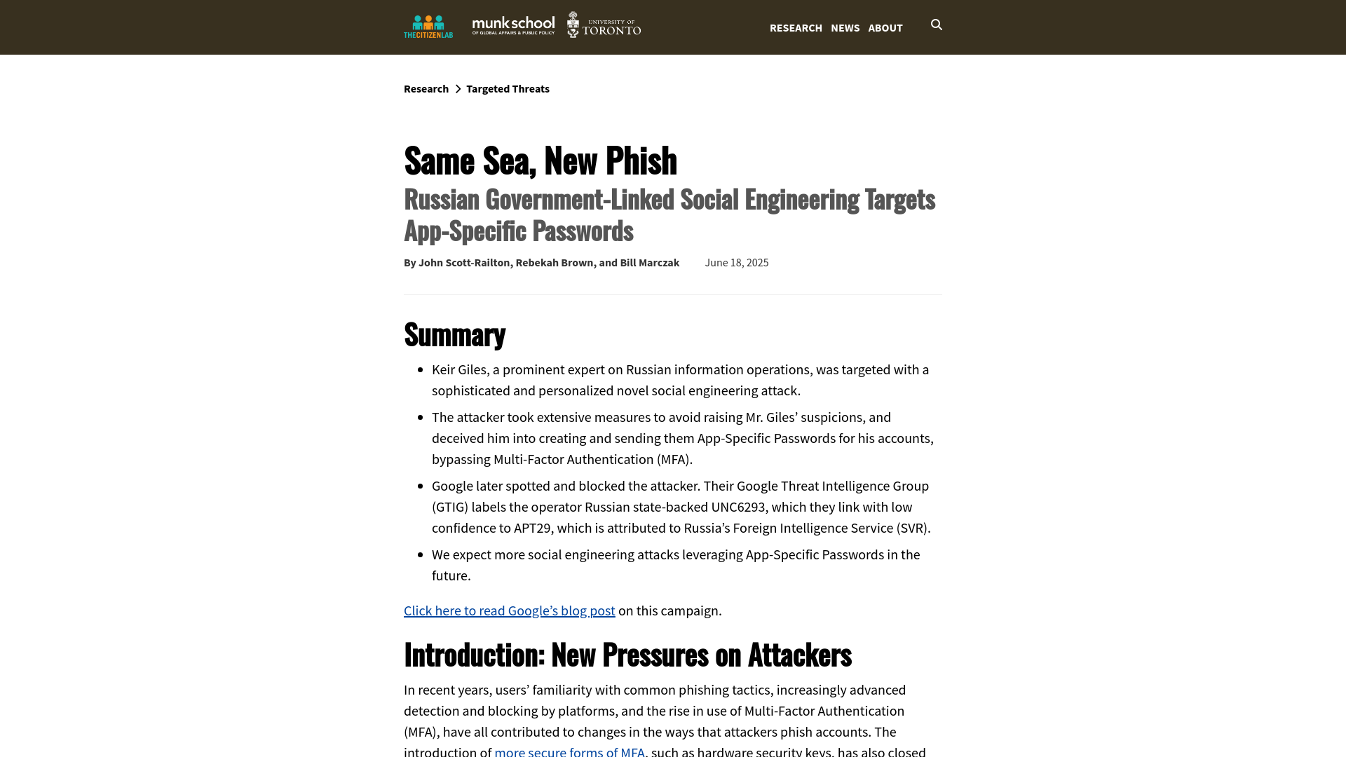 Same Sea, New Phish: Russian Government-Linked Social Engineering Targets App-Specific Passwords - The Citizen Lab