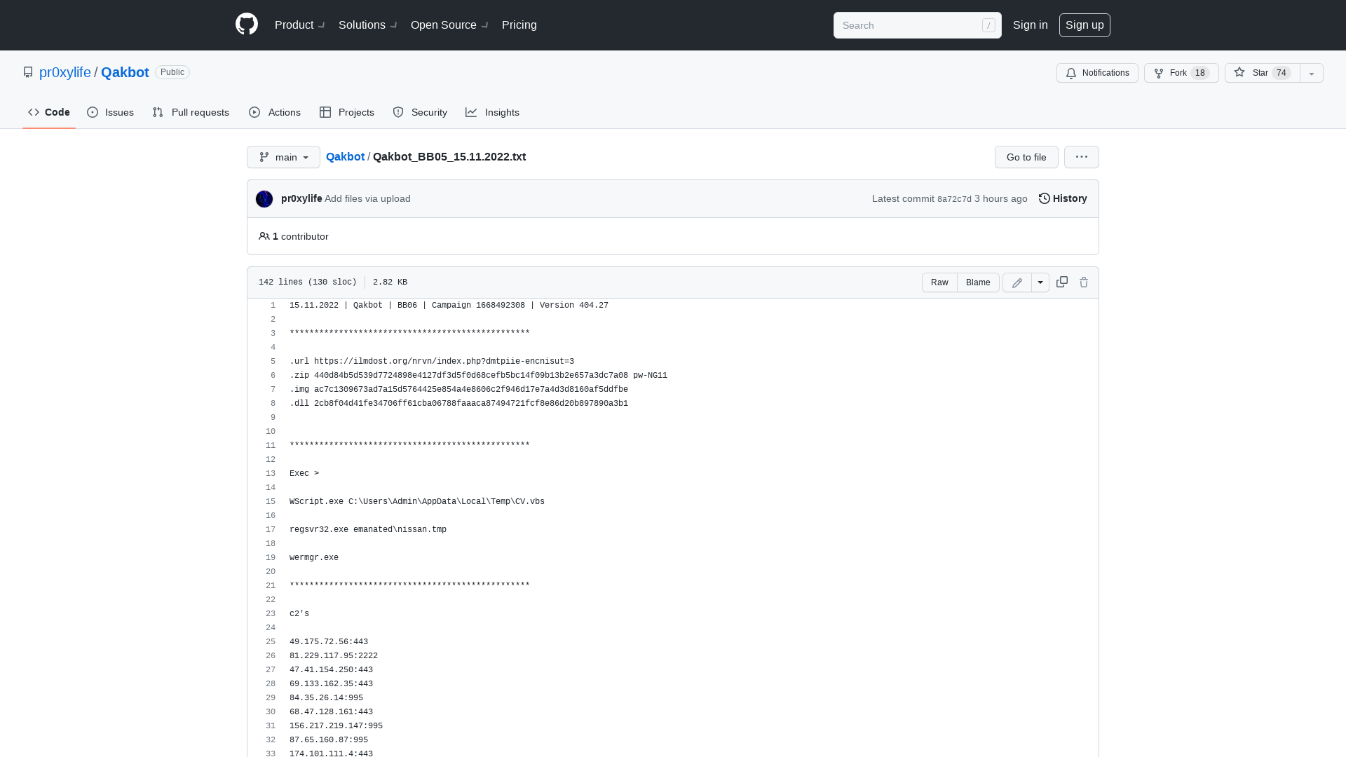Qakbot/Qakbot_BB05_15.11.2022.txt at main · pr0xylife/Qakbot · GitHub
