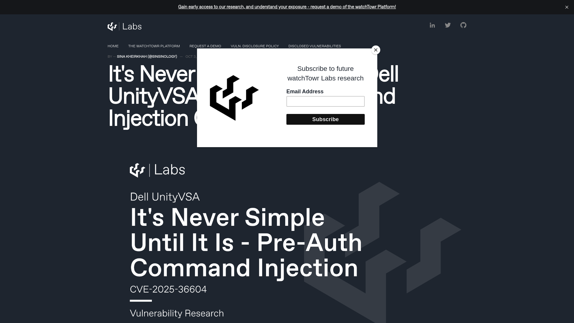 It's Never Simple Until It Is (Dell UnityVSA Pre-Auth Command Injection CVE-2025-36604)