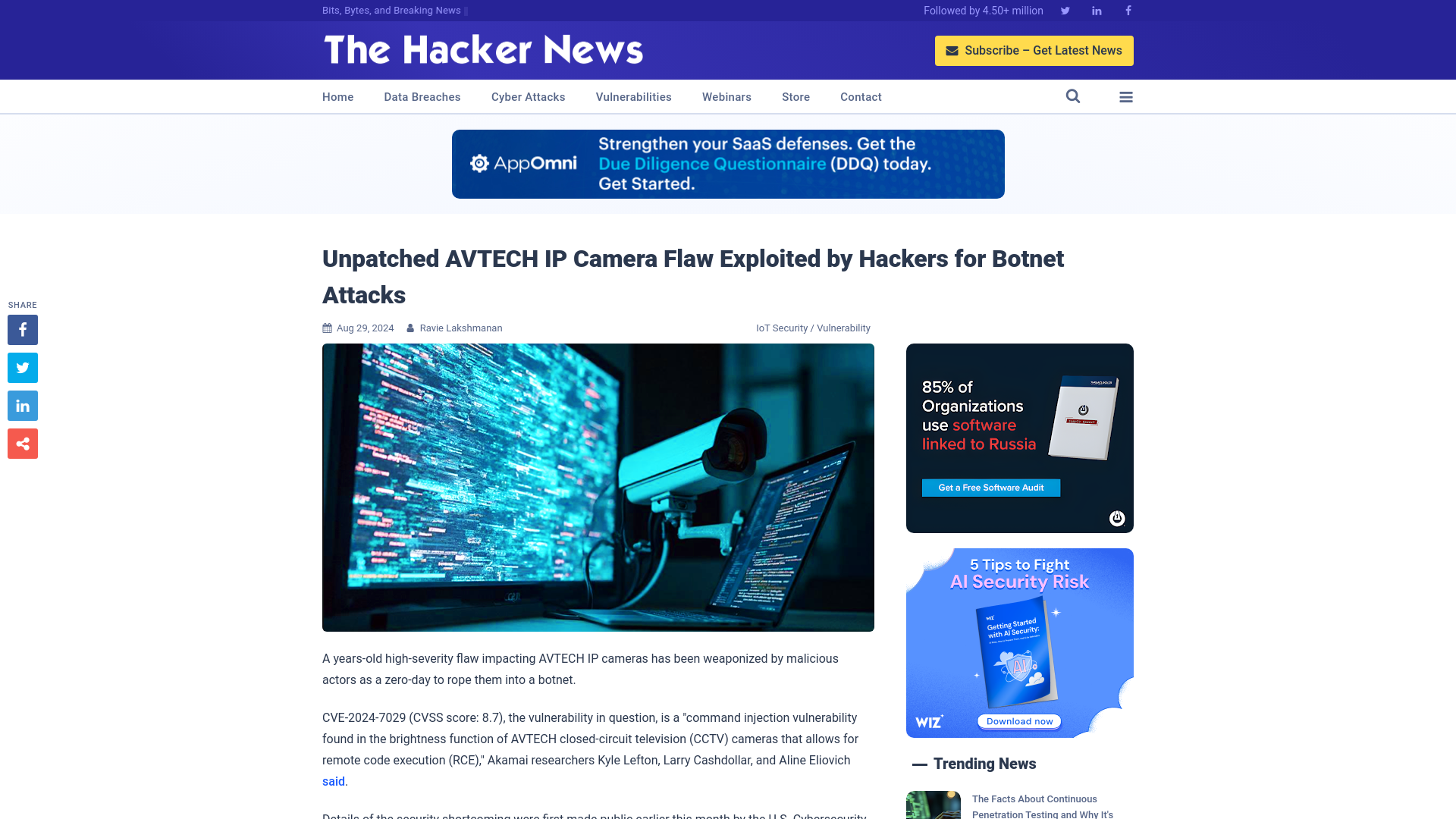 Unpatched AVTECH IP Camera Flaw Exploited by Hackers for Botnet Attacks