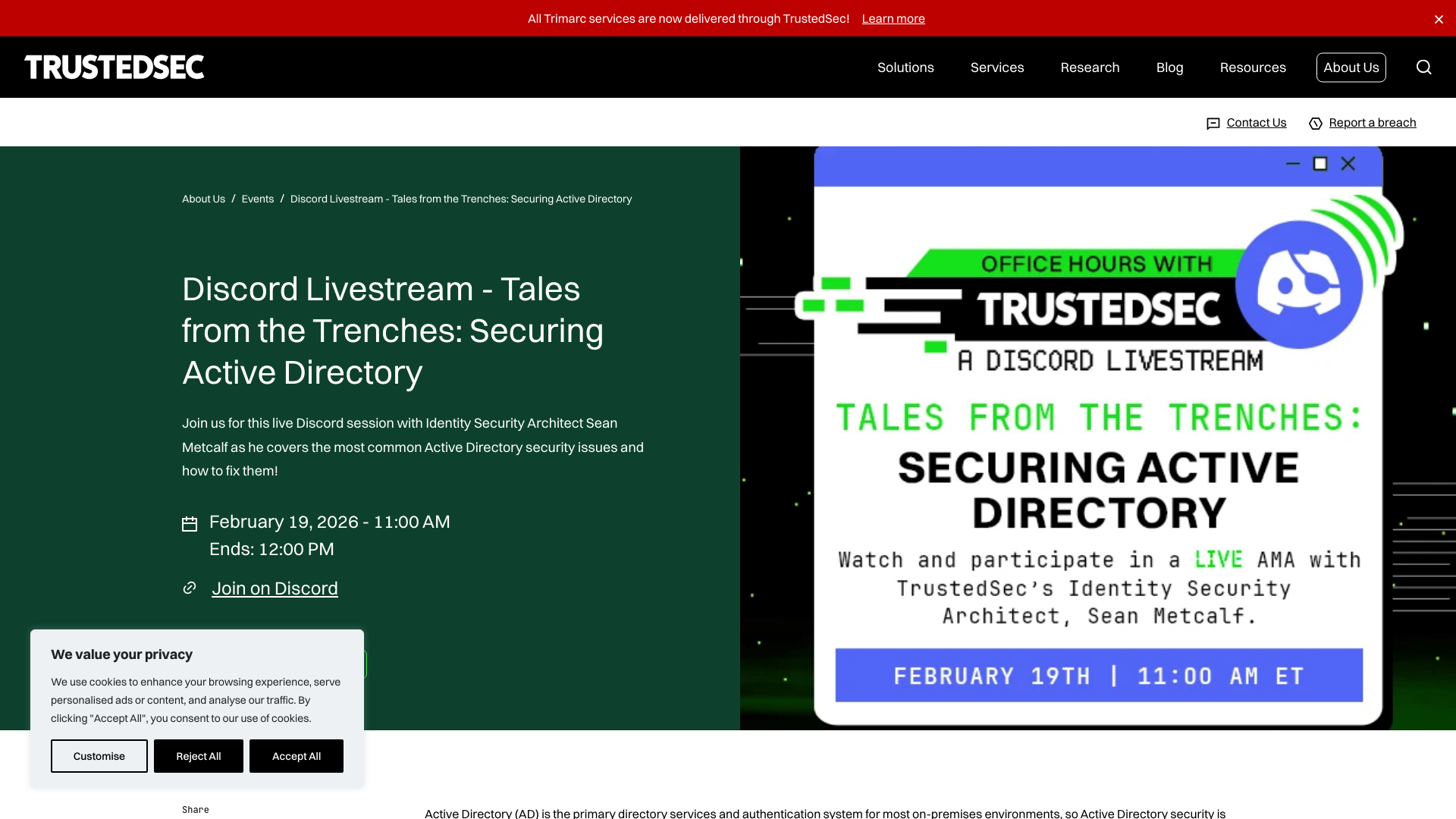 TrustedSec | Discord Livestream - Tales from the Trenches: Securing…