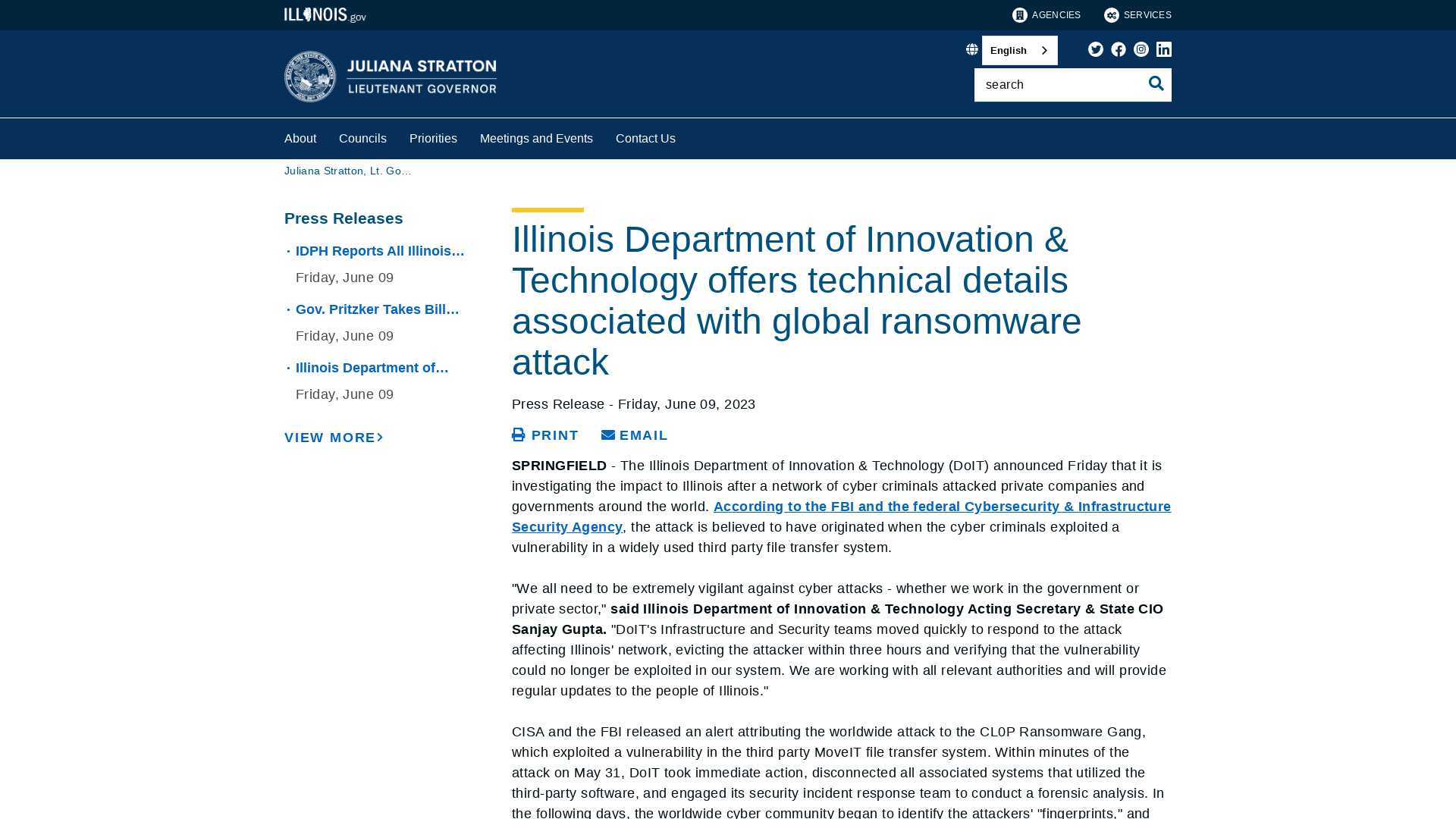 Illinois Department of Innovation & Technology offers technical details associated with global ransomware attack