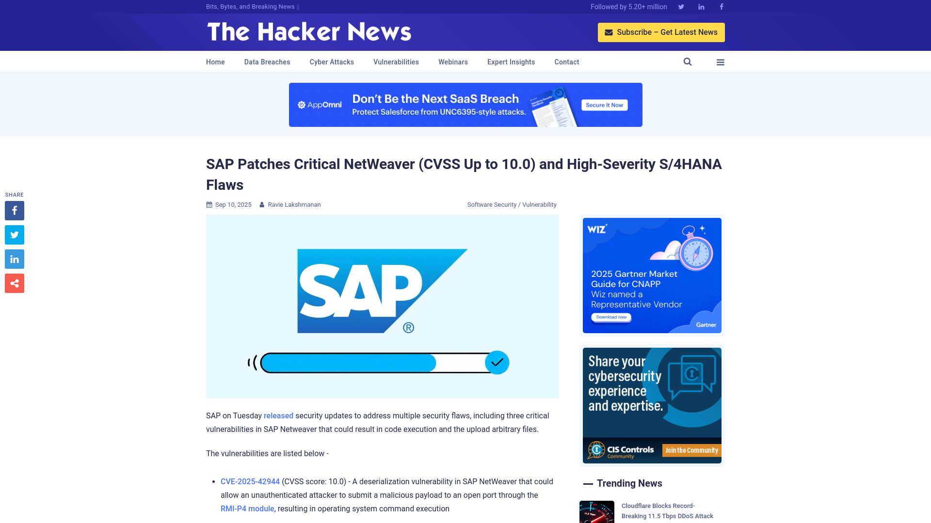 SAP Patches Critical NetWeaver (CVSS Up to 10.0) and High-Severity S/4HANA Flaws