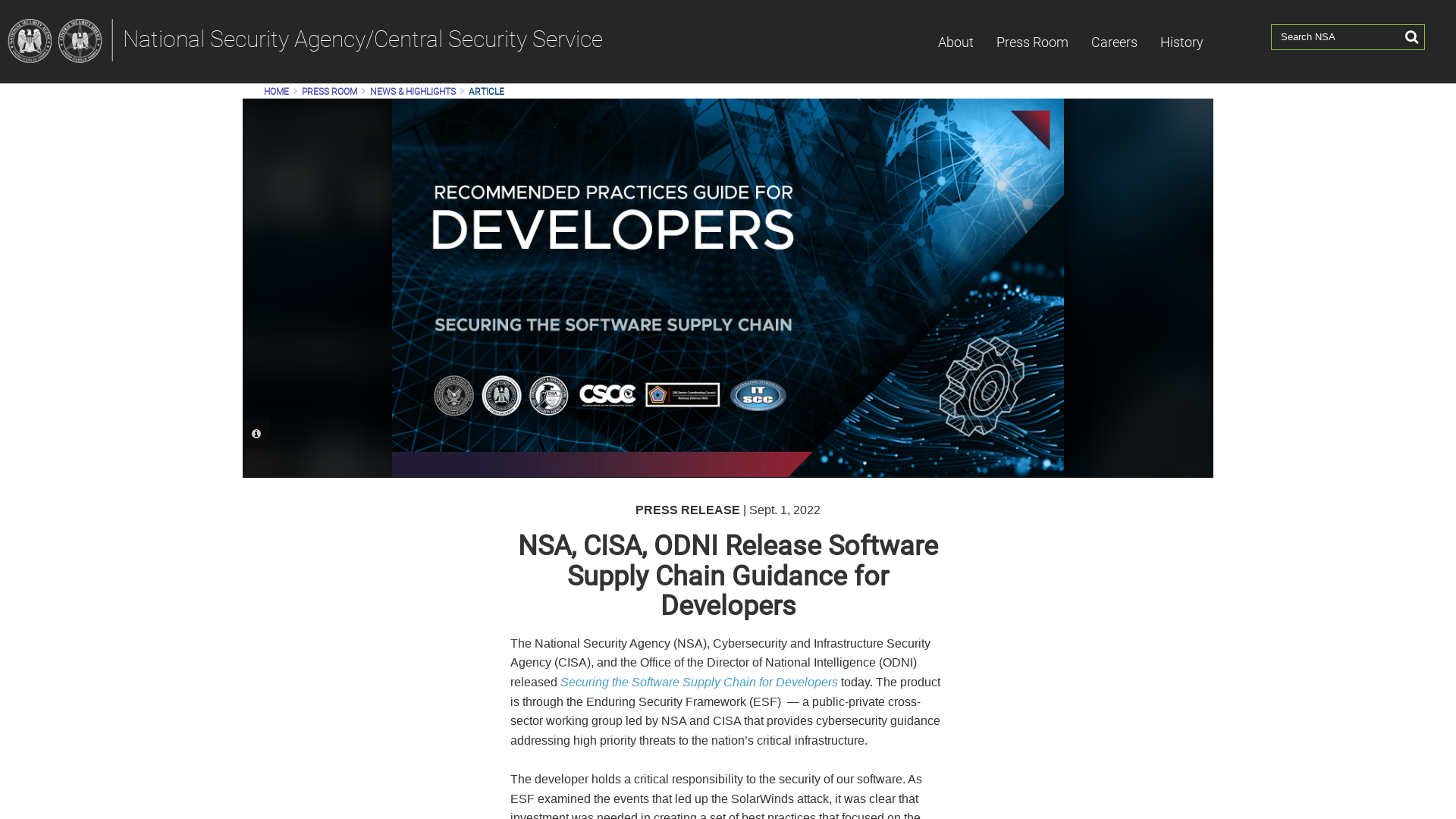 NSA, CISA, ODNI Release Software Supply Chain Guidance for Developers > National Security Agency/Central Security Service > Article