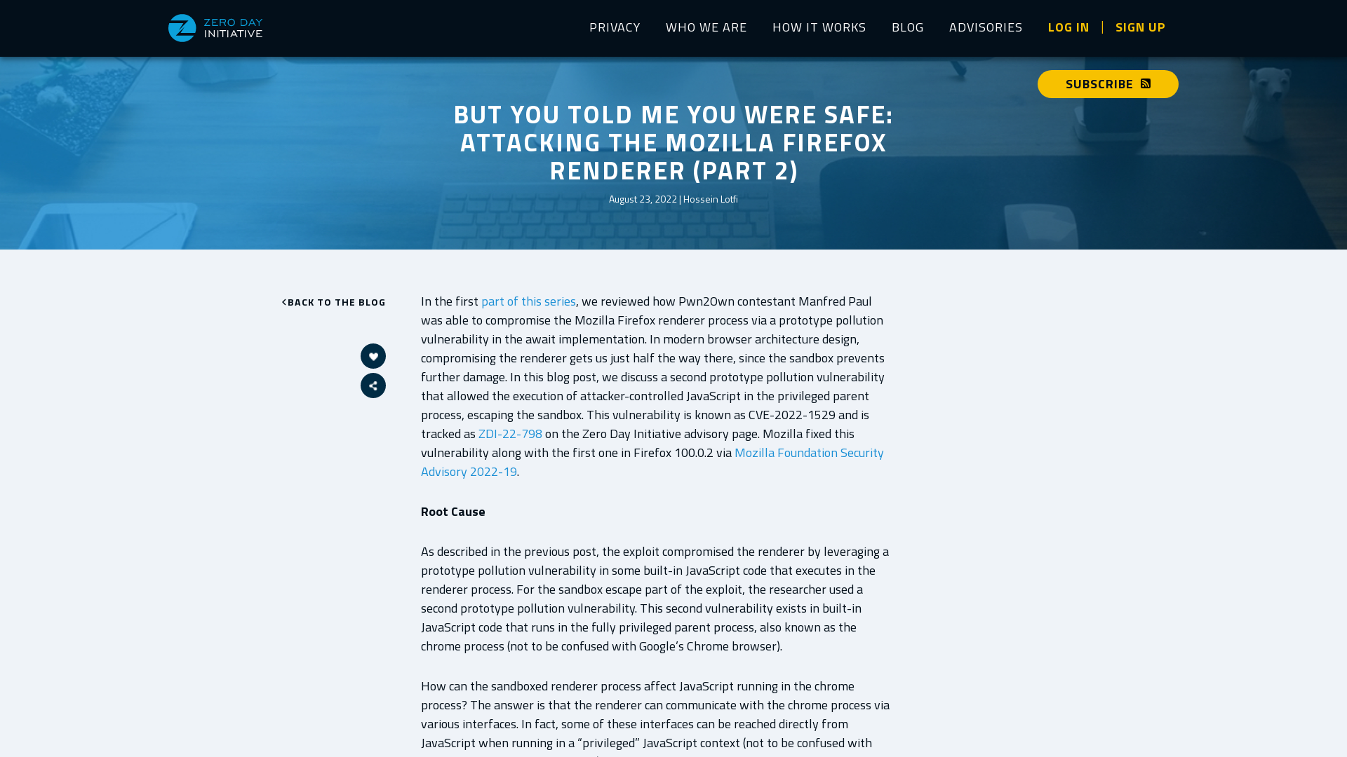 Zero Day Initiative — But You Told Me You Were Safe: Attacking the Mozilla Firefox Renderer (Part 2)