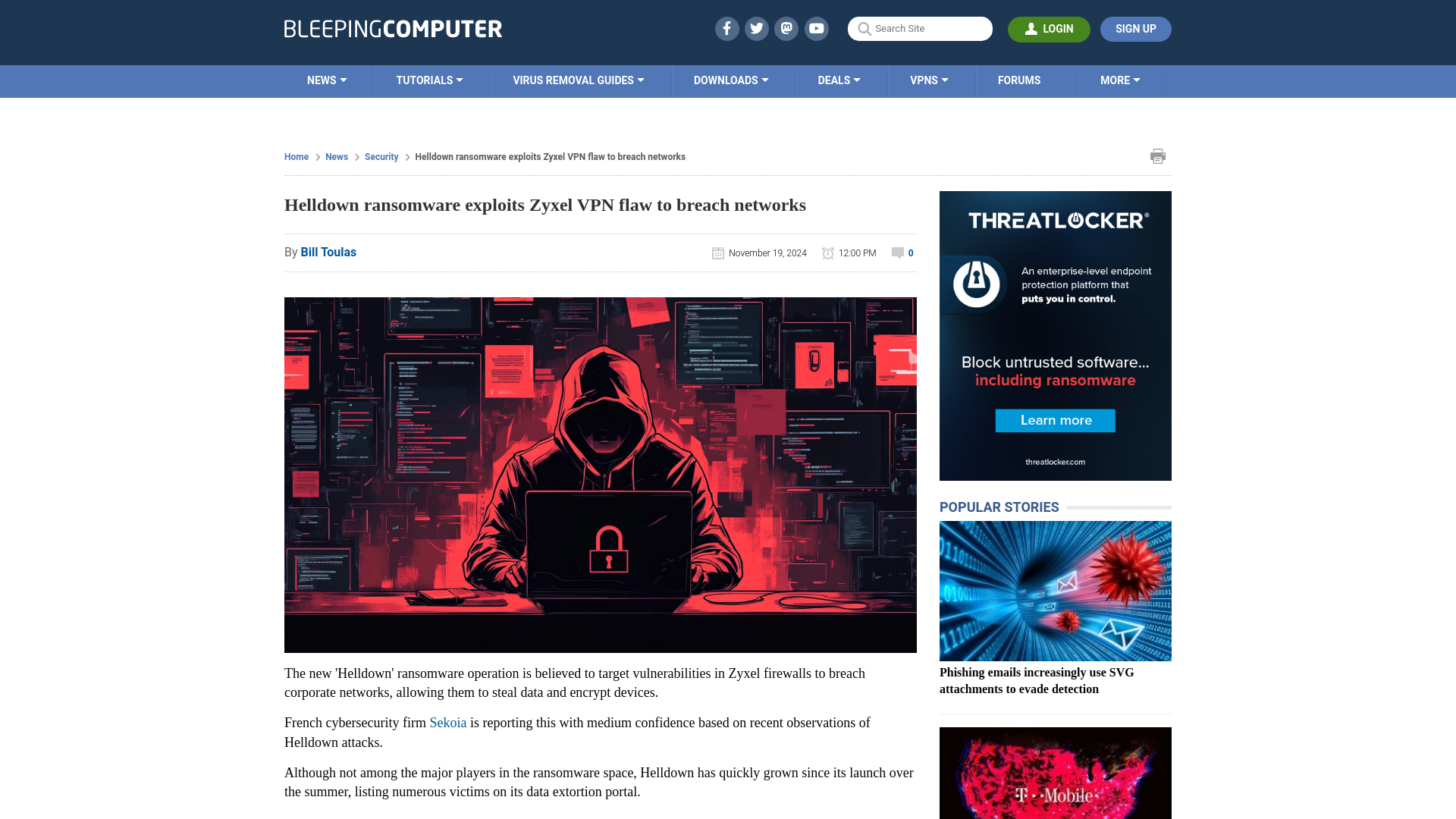 Helldown ransomware exploits Zyxel VPN flaw to breach networks