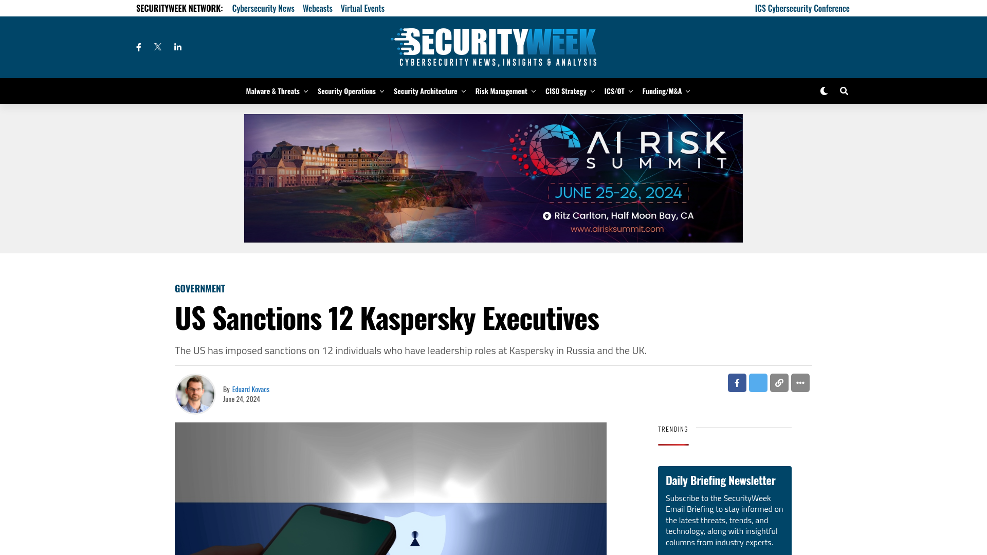 US Sanctions 12 Kaspersky Executives  - SecurityWeek