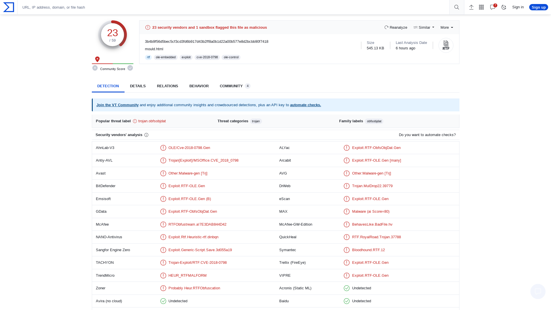 VirusTotal - File - 3b4b9f56d5bec5cf3cd3fd6b917d43b2ff8a0b1d22a00b577e8d2bcbb90f7418