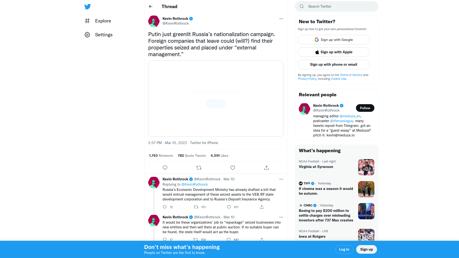 Kevin Rothrock on Twitter: "Putin just greenlit Russia’s nationalization campaign. Foreign companies that leave could (will?) find their properties seized and placed under “external management.” https://t.co/QvmIcJGsAX" / Twitter