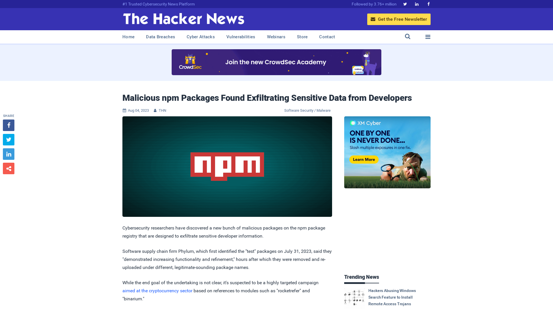 Malicious npm Packages Found Exfiltrating Sensitive Data from Developers