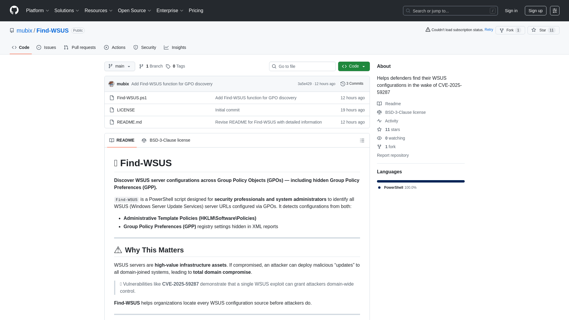 GitHub - mubix/Find-WSUS: Helps defenders find their WSUS configurations in the wake of CVE-2025-59287
