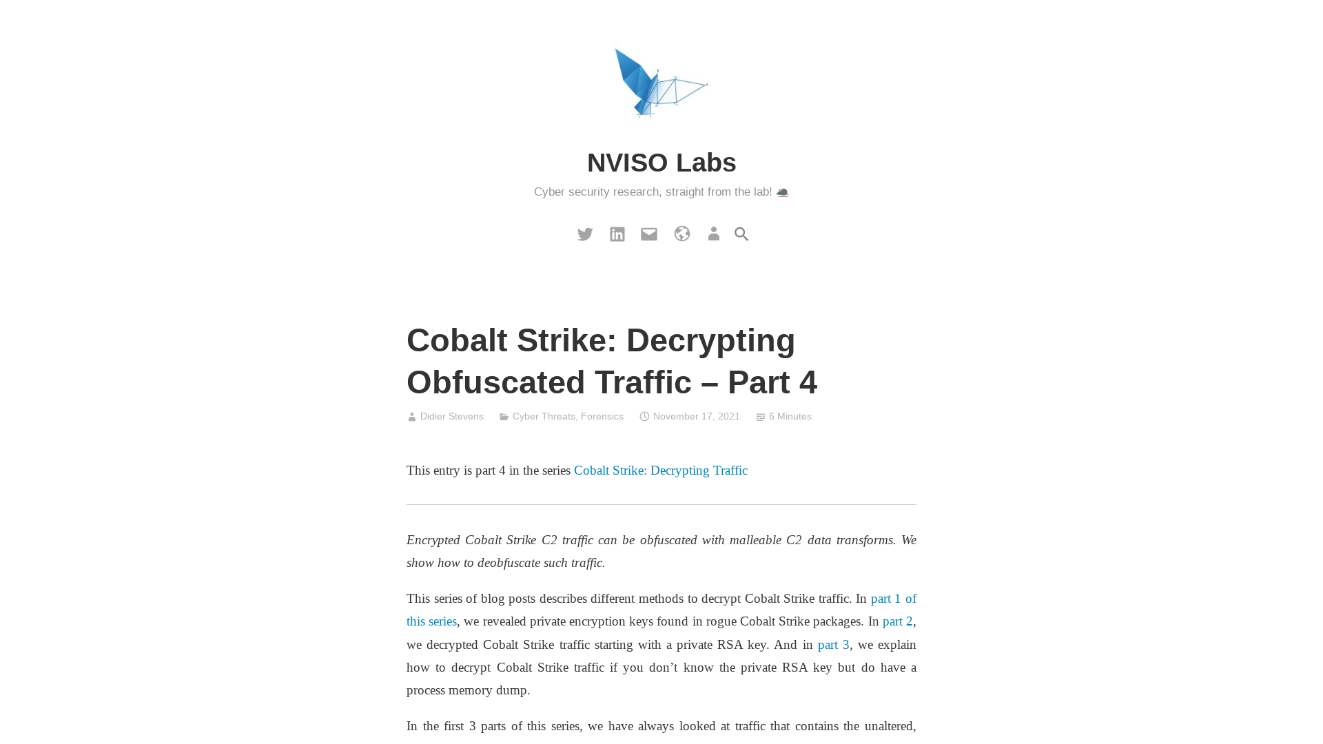 Cobalt Strike: Decrypting Obfuscated Traffic – Part 4 – NVISO Labs