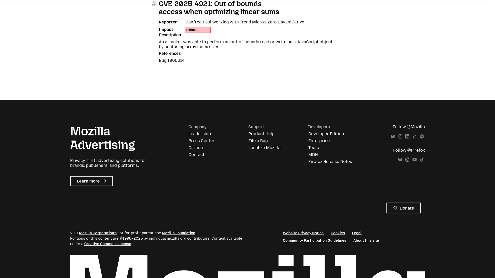 Security Vulnerabilities fixed in Firefox 138.0.4 — Mozilla
