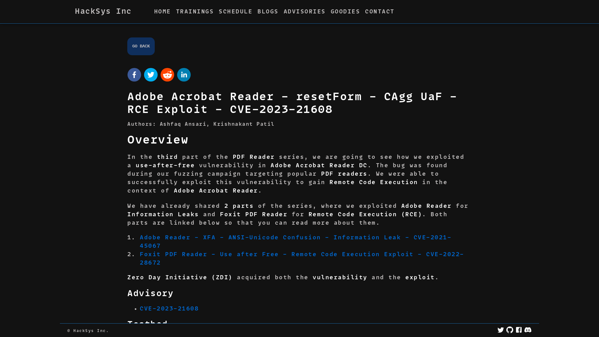 Adobe Acrobat Reader - resetForm - CAgg UaF - RCE Exploit - CVE-2023-21608 - HackSys Inc