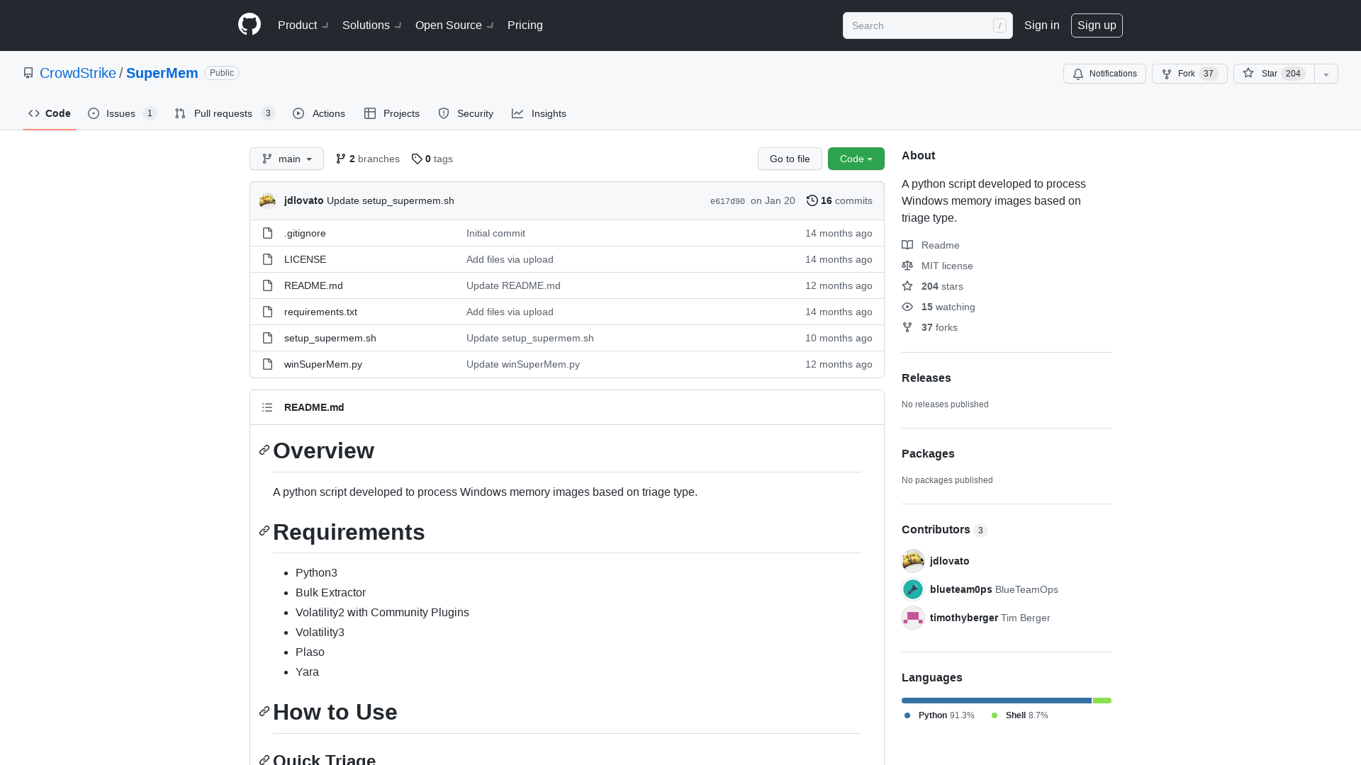 GitHub - CrowdStrike/SuperMem: A python script developed to process Windows memory images based on triage type.