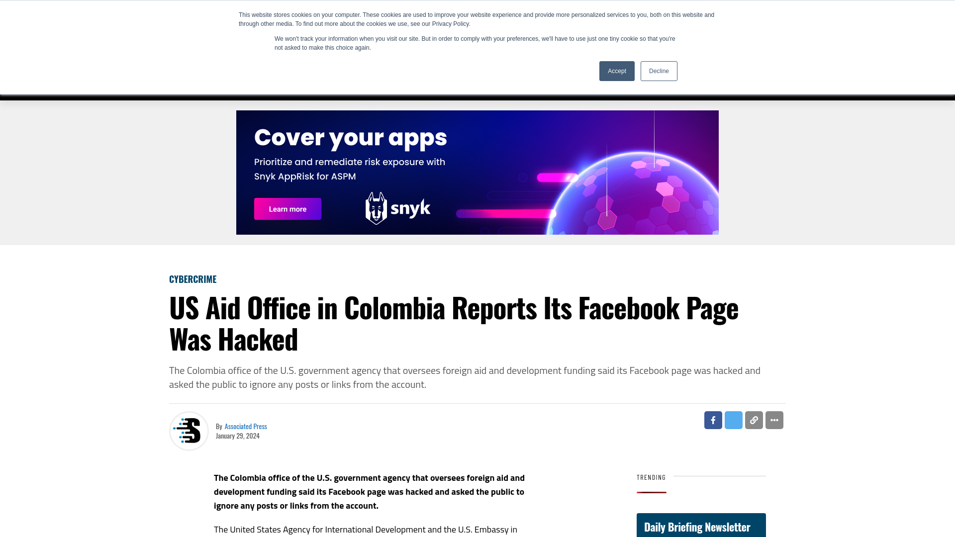 US Aid Office in Colombia Reports Its Facebook Page Was Hacked - SecurityWeek