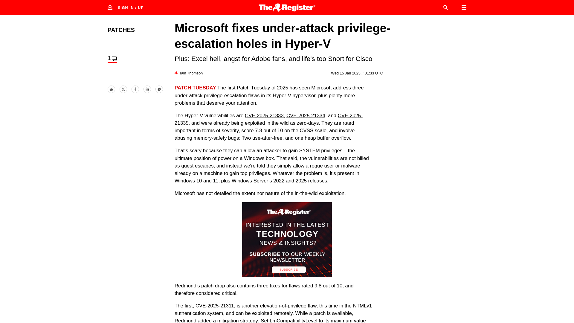 Microsoft fixes exploited Hyper-V privilege escalation flaws • The Register