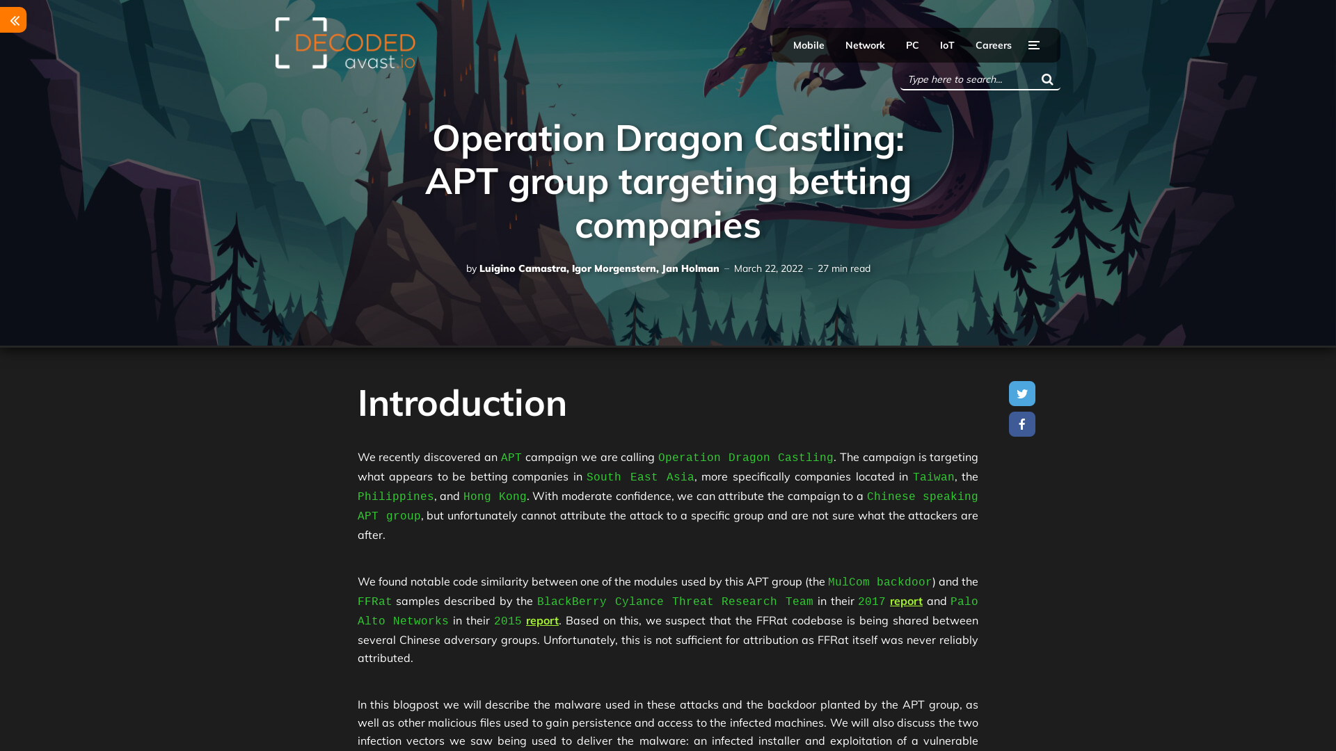 Operation Dragon Castling: APT group targeting betting companies - Avast Threat Labs