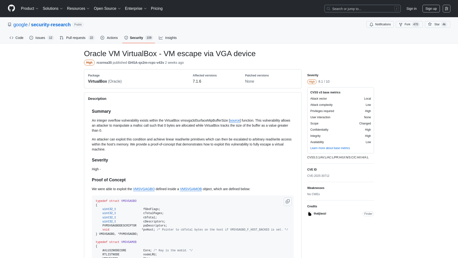 Oracle VM VirtualBox - VM escape via VGA device · Advisory · google/security-research · GitHub