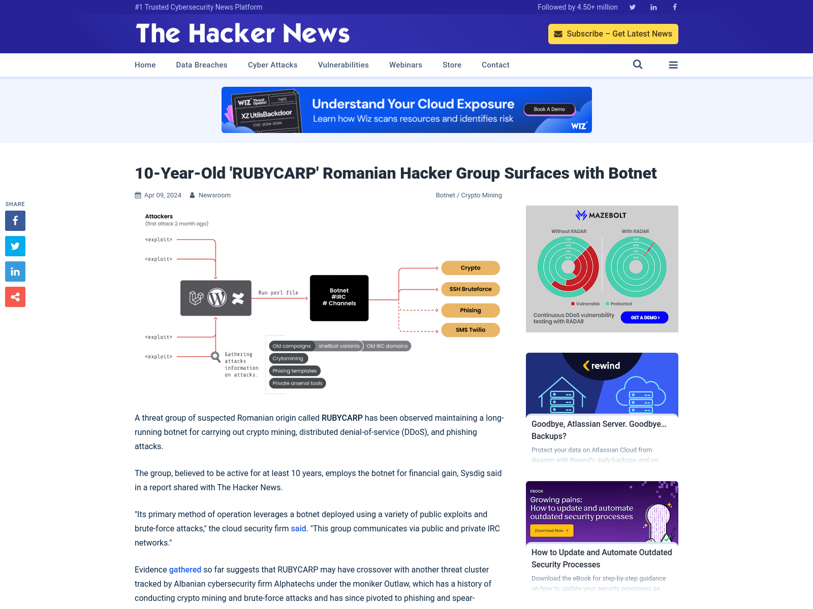 10-Year-Old 'RUBYCARP' Romanian Hacker Group Surfaces with Botnet