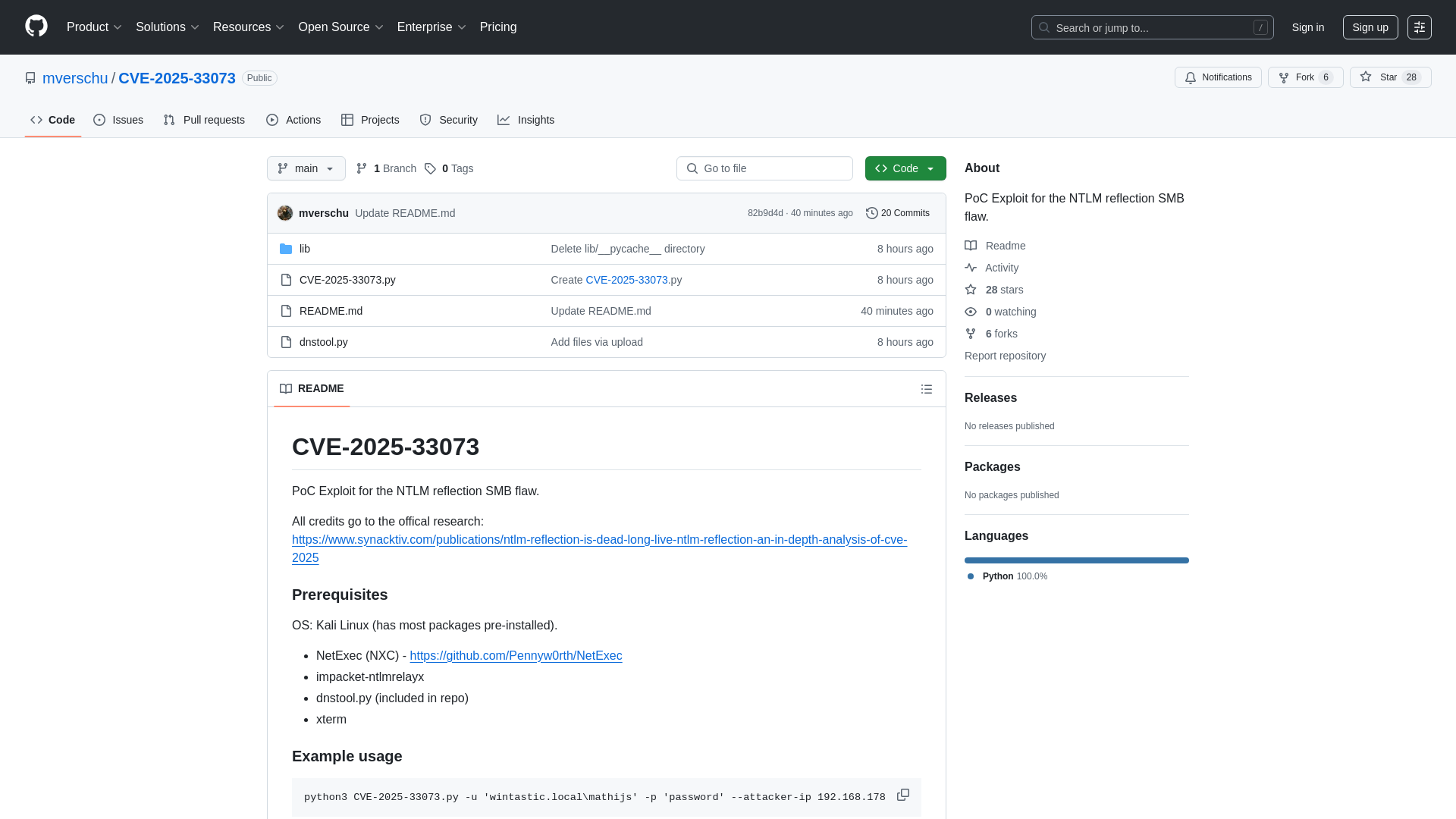 GitHub - mverschu/CVE-2025-33073: PoC Exploit for the NTLM reflection SMB flaw.